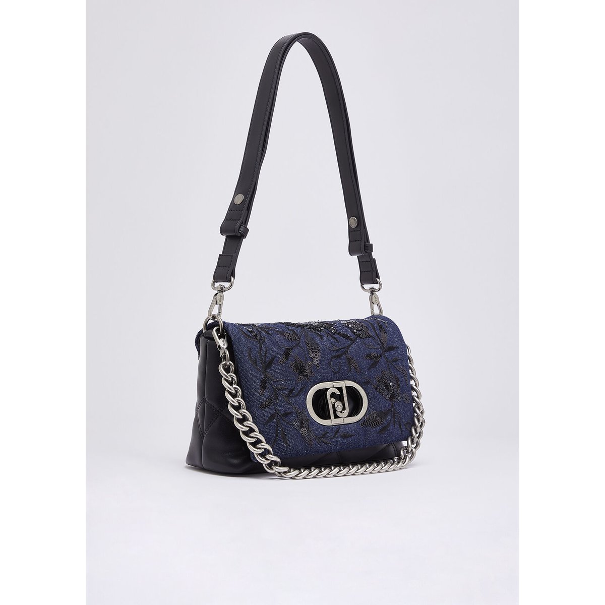 Sac LaPuffy moyen en denim brodé denim bleu, LIU JO