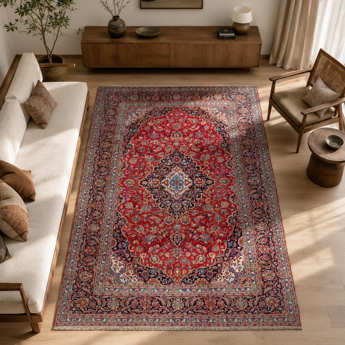 Tapis d'orient, motif oriental authentique, noué main, ARDAKAN 3 rouge, beige, bleu, UN AMOUR DE TAPIS