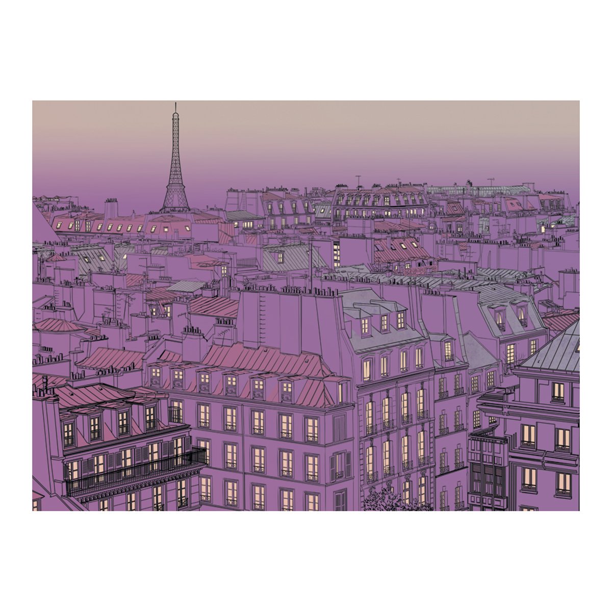 Papier peint intissé panoramique Ville et Architecture Vendredi soir à Paris jaune / doré, EDEN