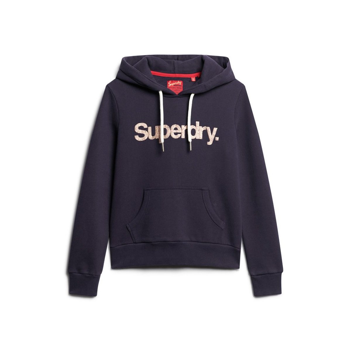 Sweat à capuche Core à logo métallisé bleu marine délavé, SUPERDRY