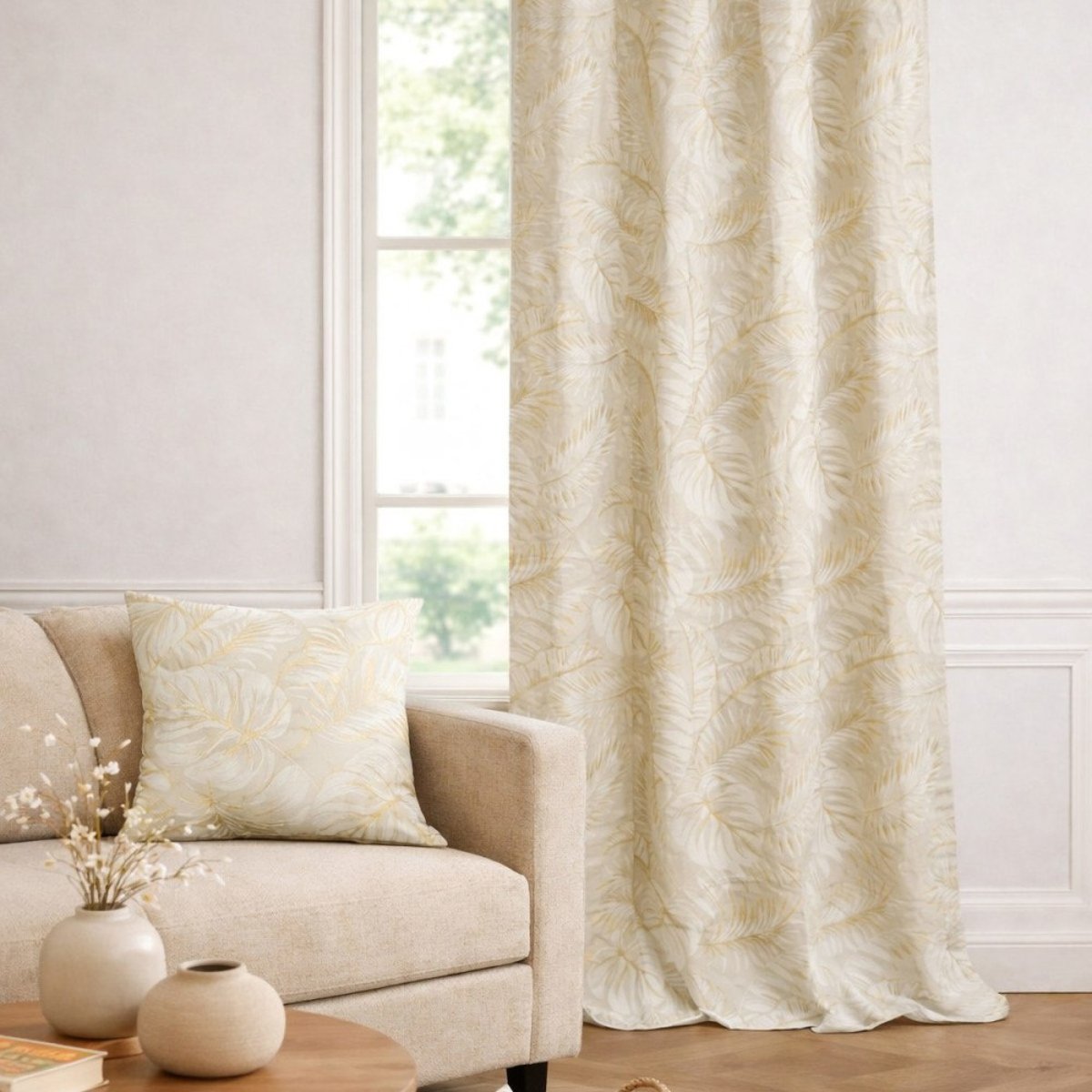 Rideau à œillets MALAYA imprimé métallisé beige, DECORATIE