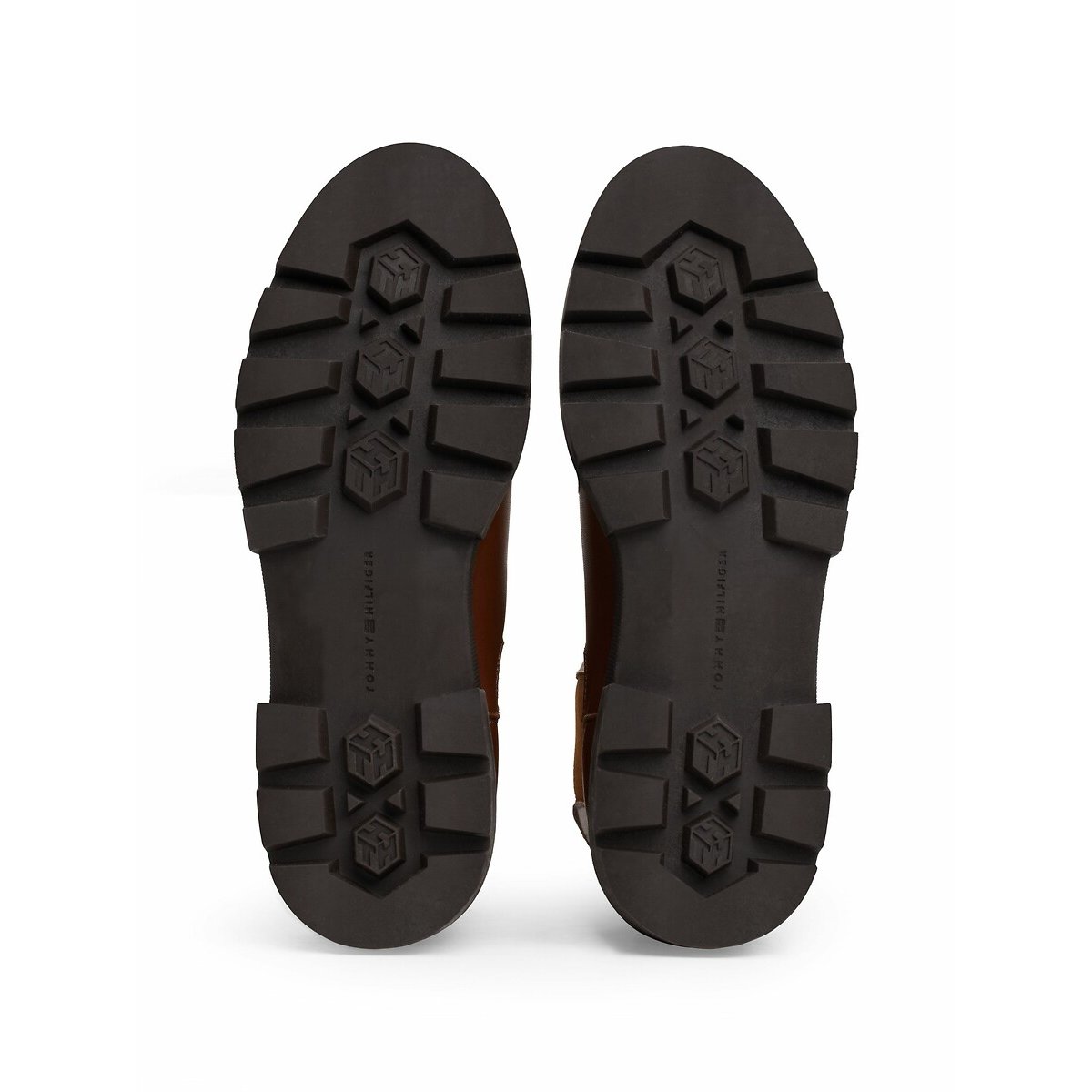 Stivaletti in pelle con bande elastiche e tacco piatto cognac, TOMMY HILFIGER