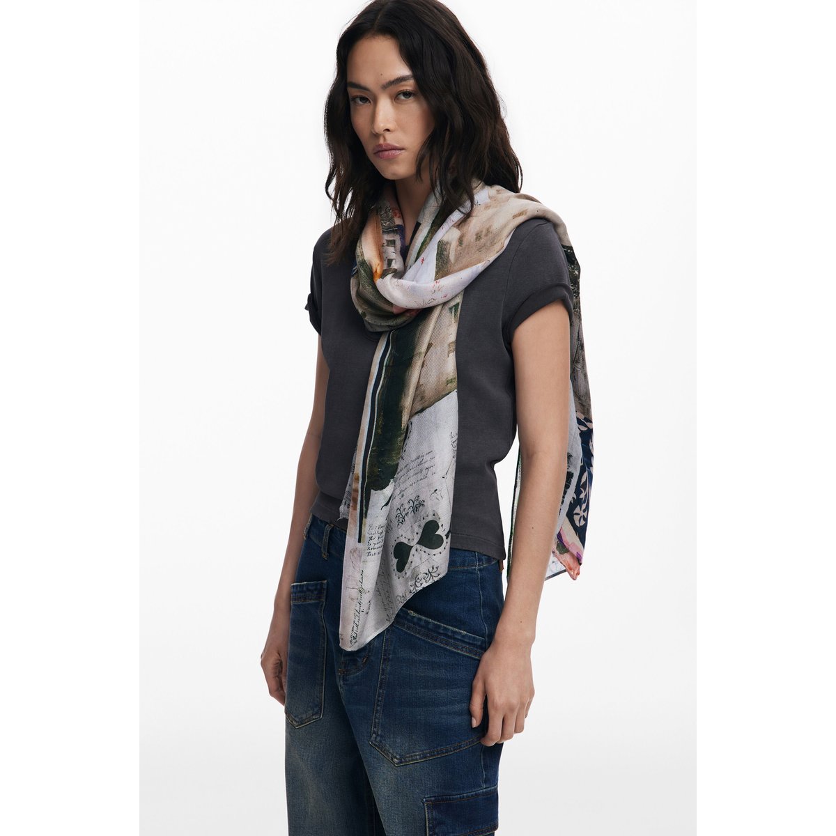 Foulard rectangulaire collage multicolore, DESIGUAL