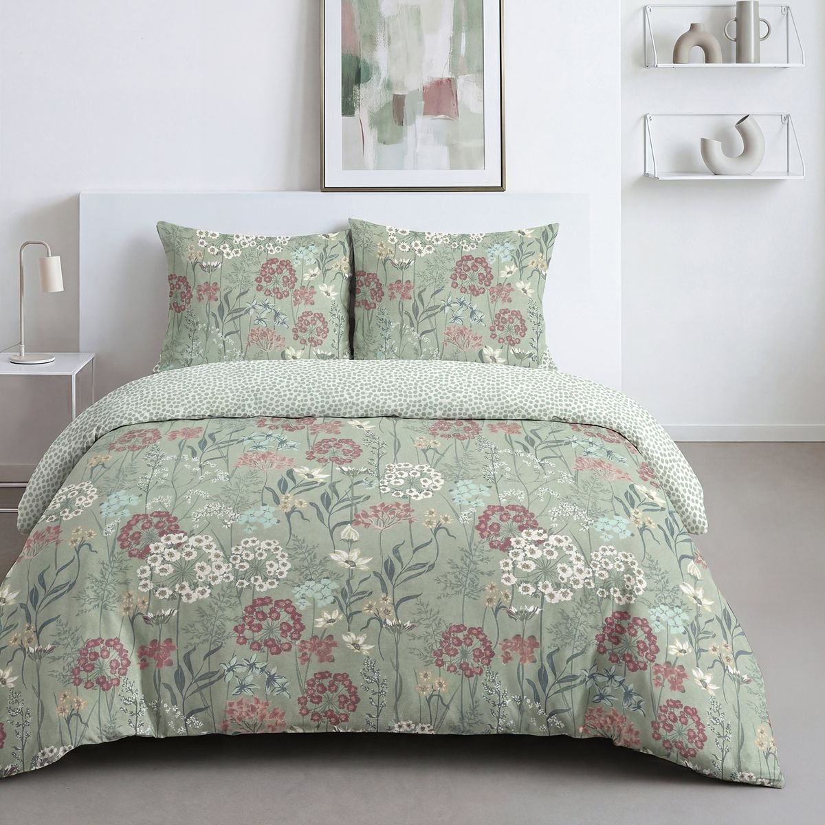 Parure de lit imprimé Floral SUNSHINE HONORE vert, TODAY