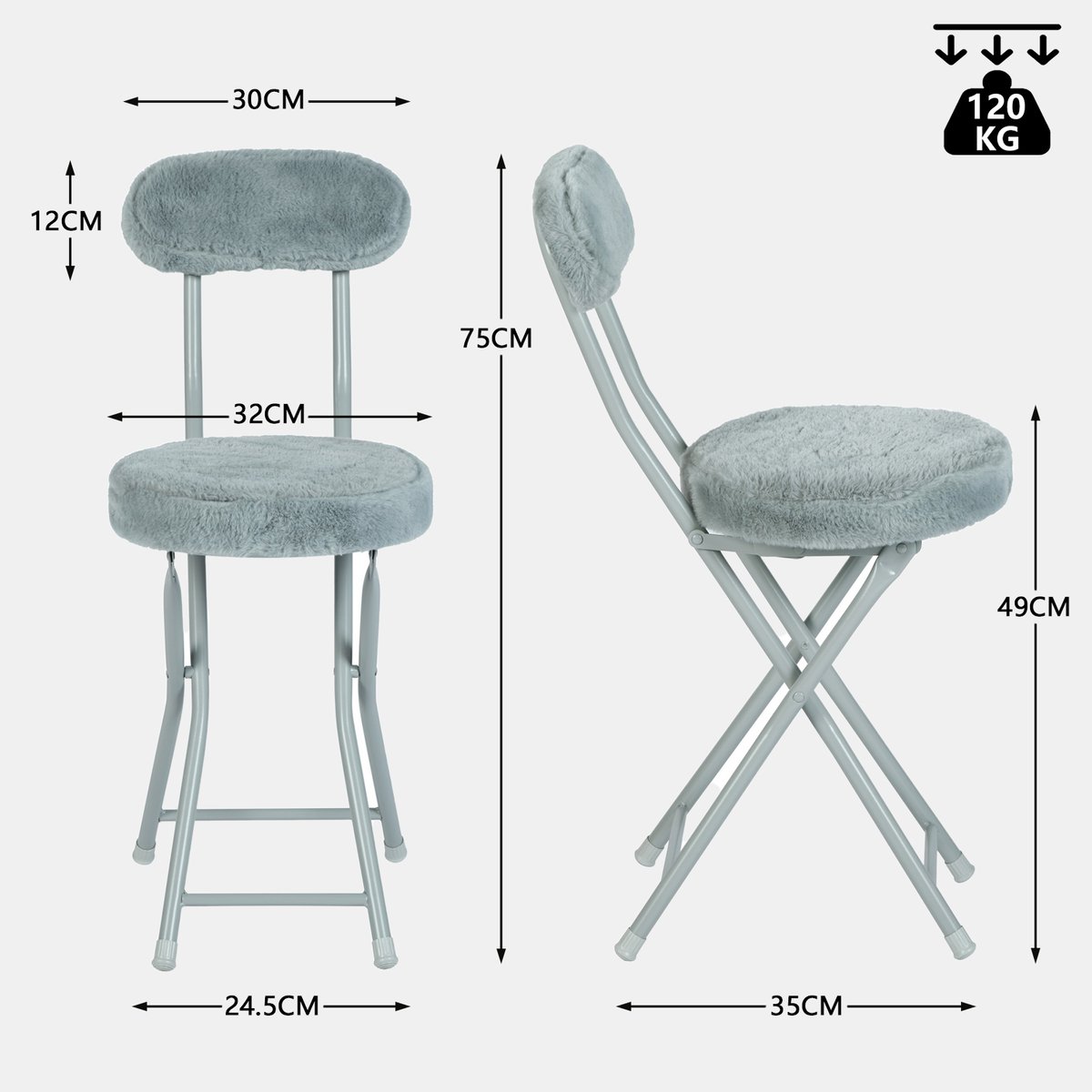 Ensemble de table à manger ronde avec 4 chaises pliantes, CLIFTOAKXSET gris, MEUBLES COSY