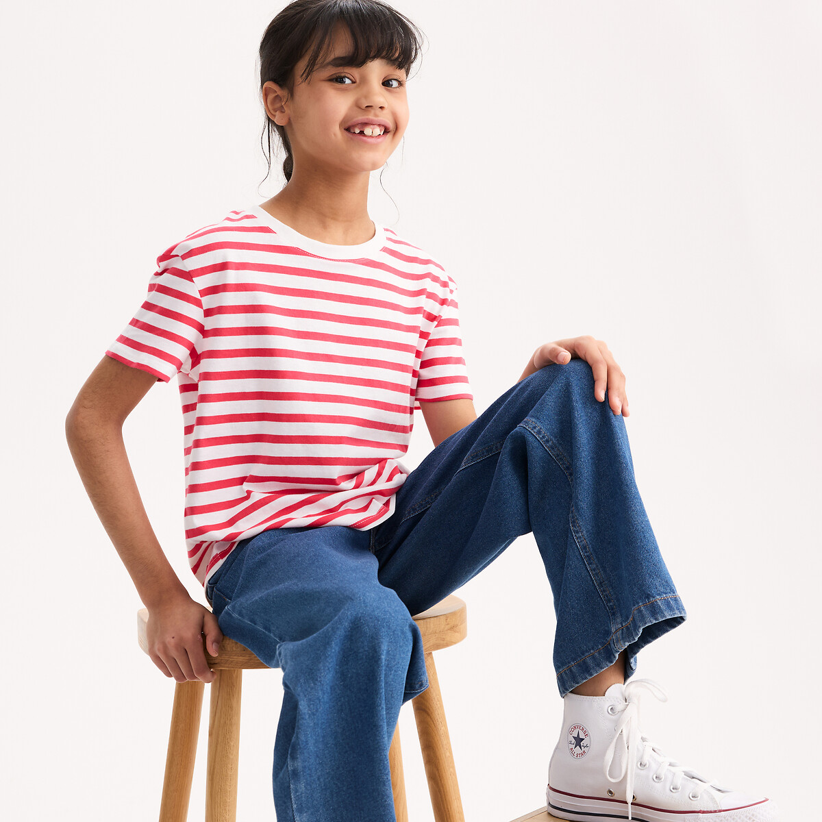 T-shirt col rond rayé rayé blanc/rouge, LA REDOUTE COLLECTIONS