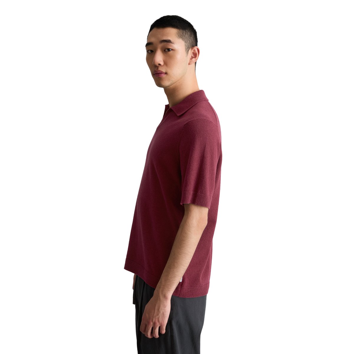 Polo en maille relaxed en coton bio mélangé et structuré rouge foncé, MARC O’POLO DENIM