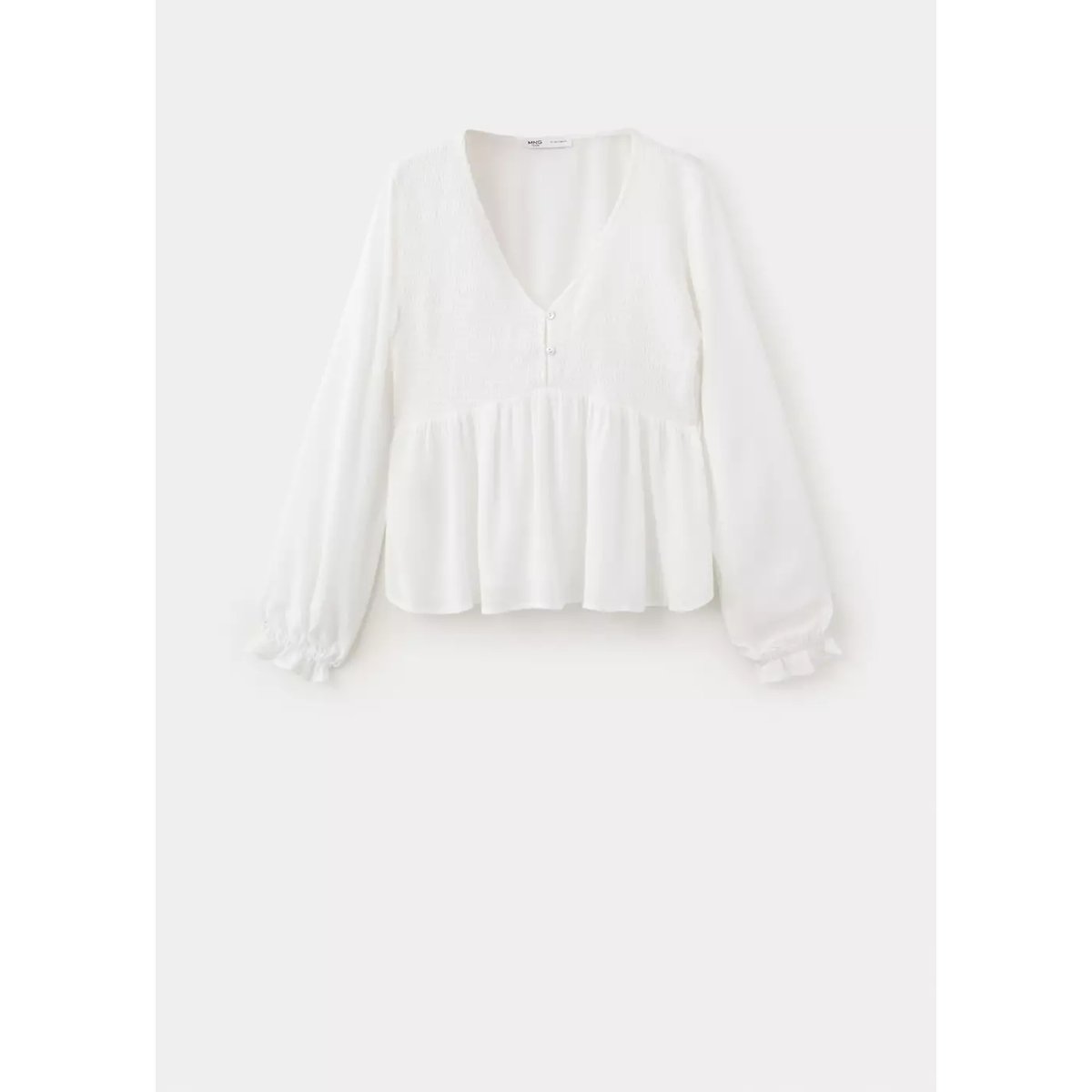 Chemisier froncé col en V blanc cassé, MANGO TEEN