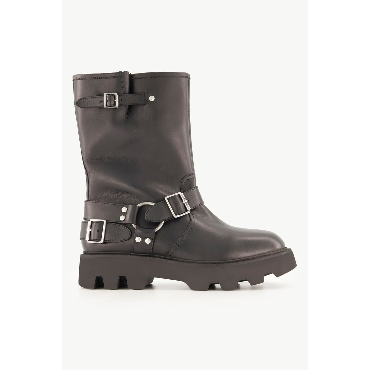 Bottines en cuir esprit motard, largeur H , pied large noir, ULLA POPKEN