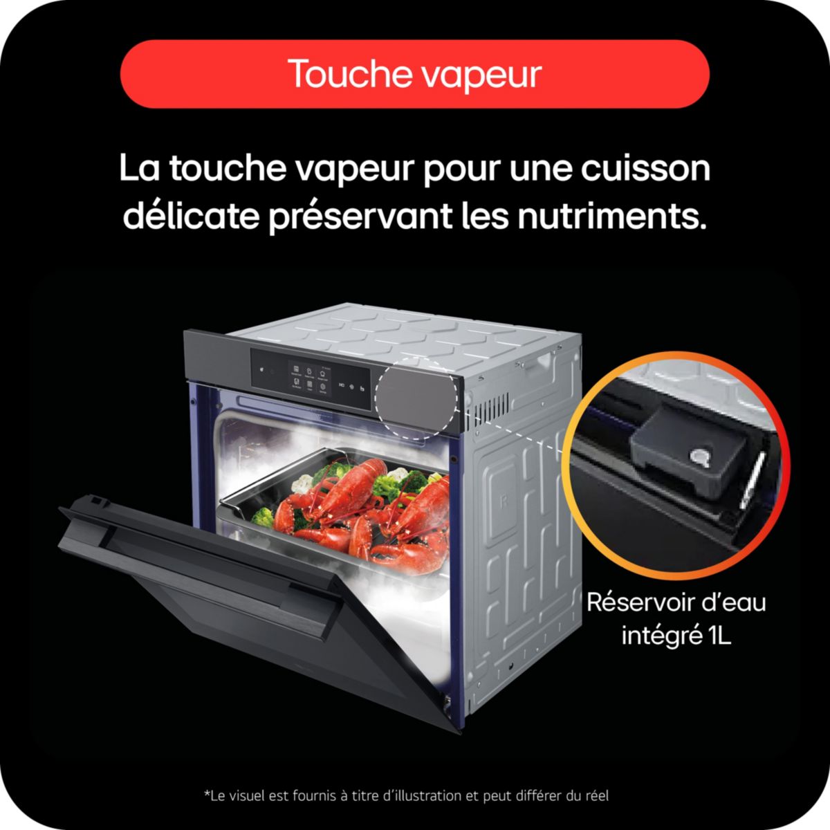 Four encastrable WS9D7672CS - Pyrolyse - Hydrolyse - Chaleur pulsée - Vapeur - Porte froide - Écran tactile couleur unique, LG