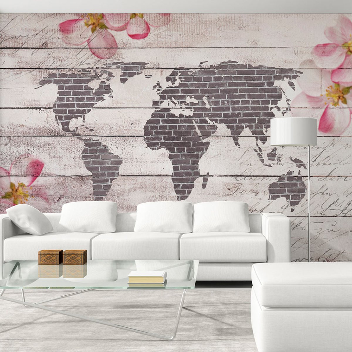 Papier peint intissé panoramique Carte du monde Romantic World gris / argent, EDEN