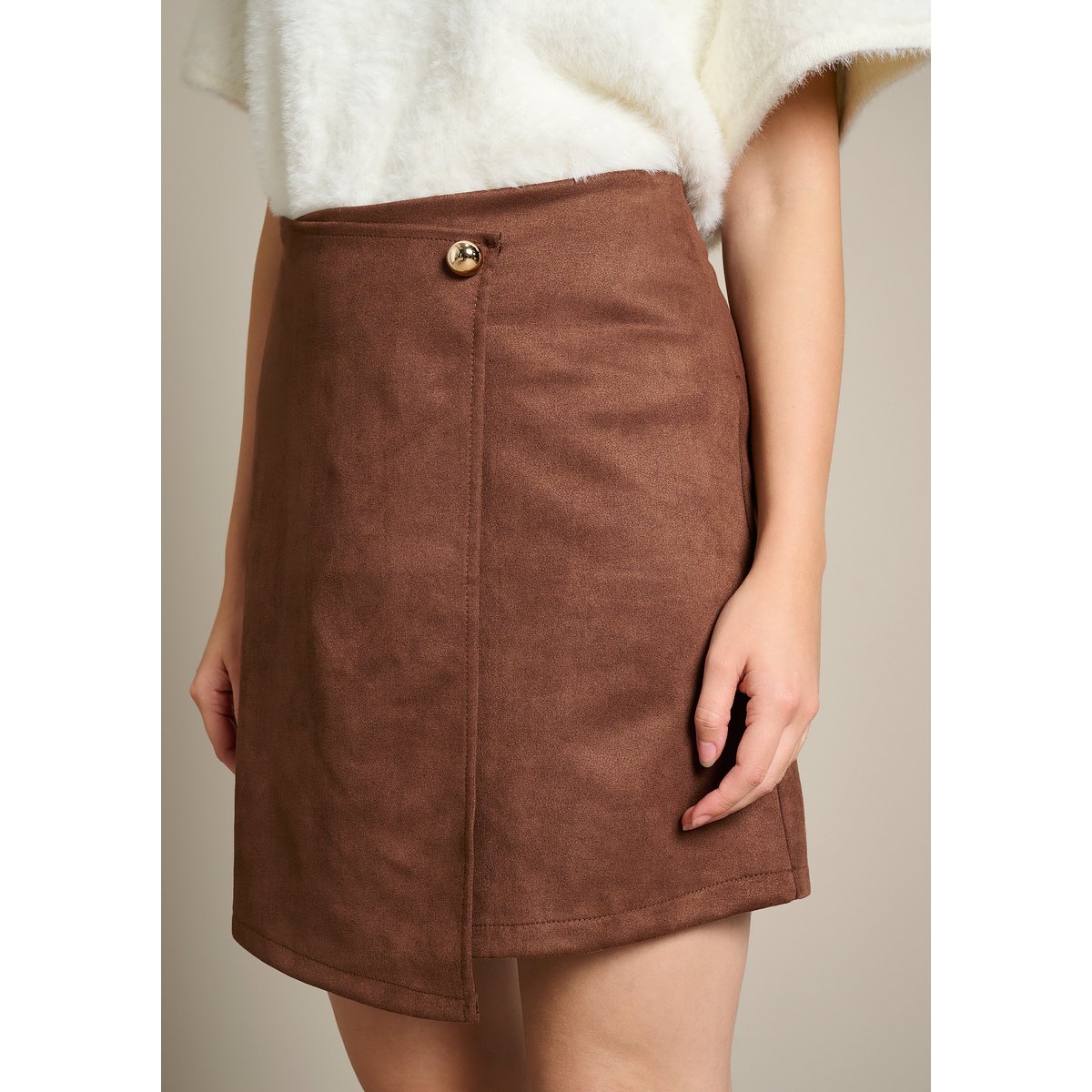 Mini-jupe effet suédine camel brun, LOLALIZA