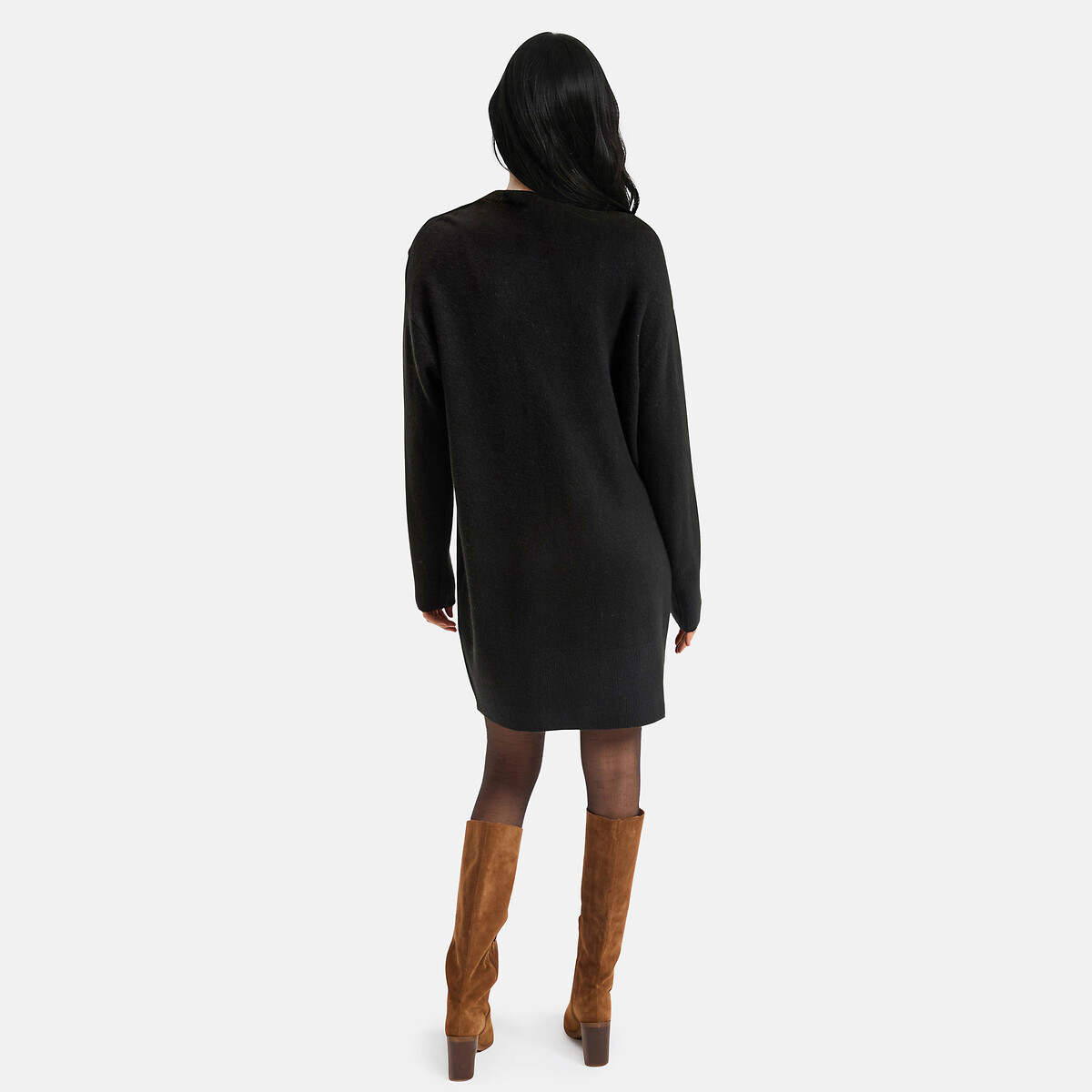 Vestido-jersey corto, cuello redondo, botones en los hombros negro, LA REDOUTE COLLECTIONS