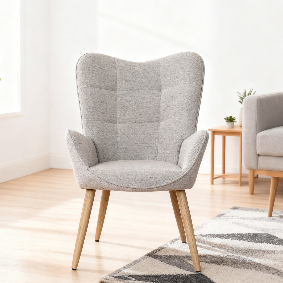 Fauteuil confortable bas style scandinave dossier moyen assise confortable pieds métal effet bois, KANAS gris clair, MEUBLES COSY