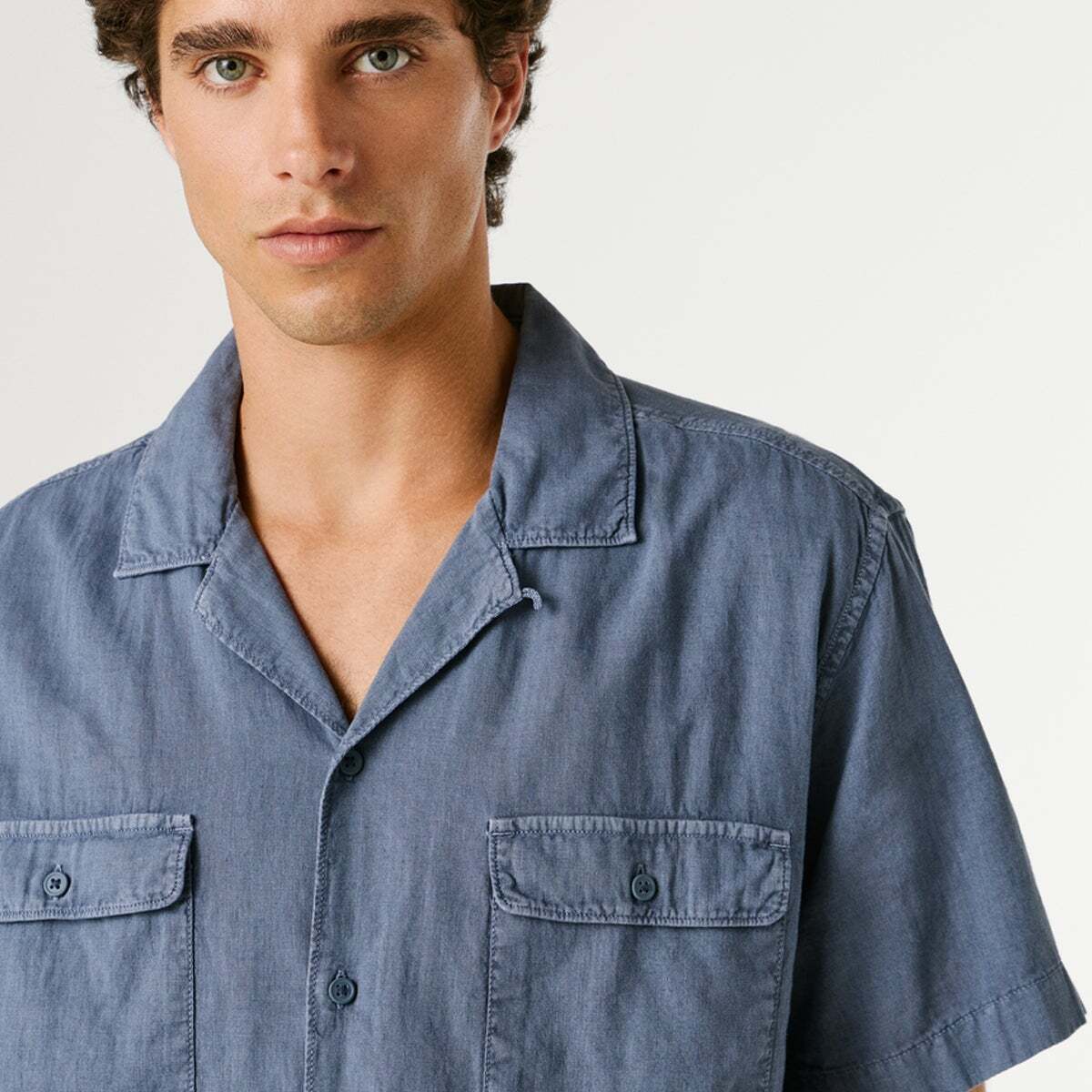 Chemise À Col Cubain bleu marine délavé, PEPE JEANS