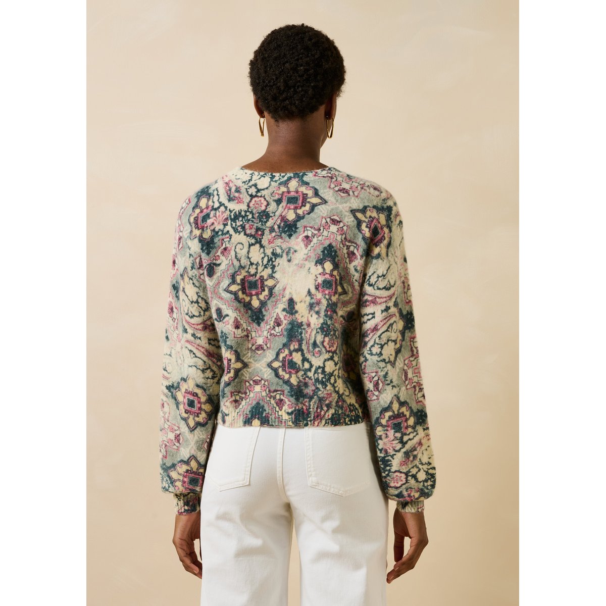 Gilet manches longues col rond à imprimé ecru, LA FEE MARABOUTEE