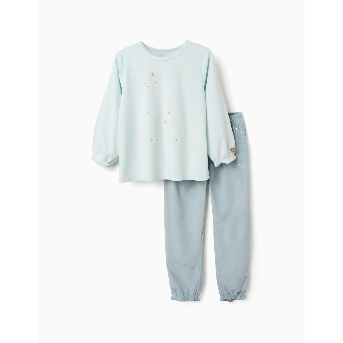 Pyjama en velours avec licorne qui brille dans le noir bleu clair, ZIPPY