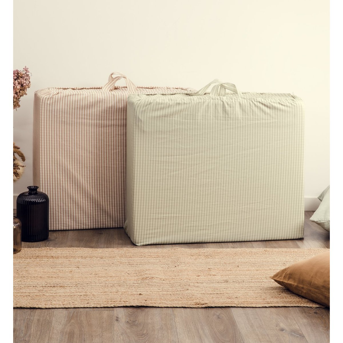 Matelas d'appoint pliant coton bio RAYÉ rayé ambre, KADOLIS