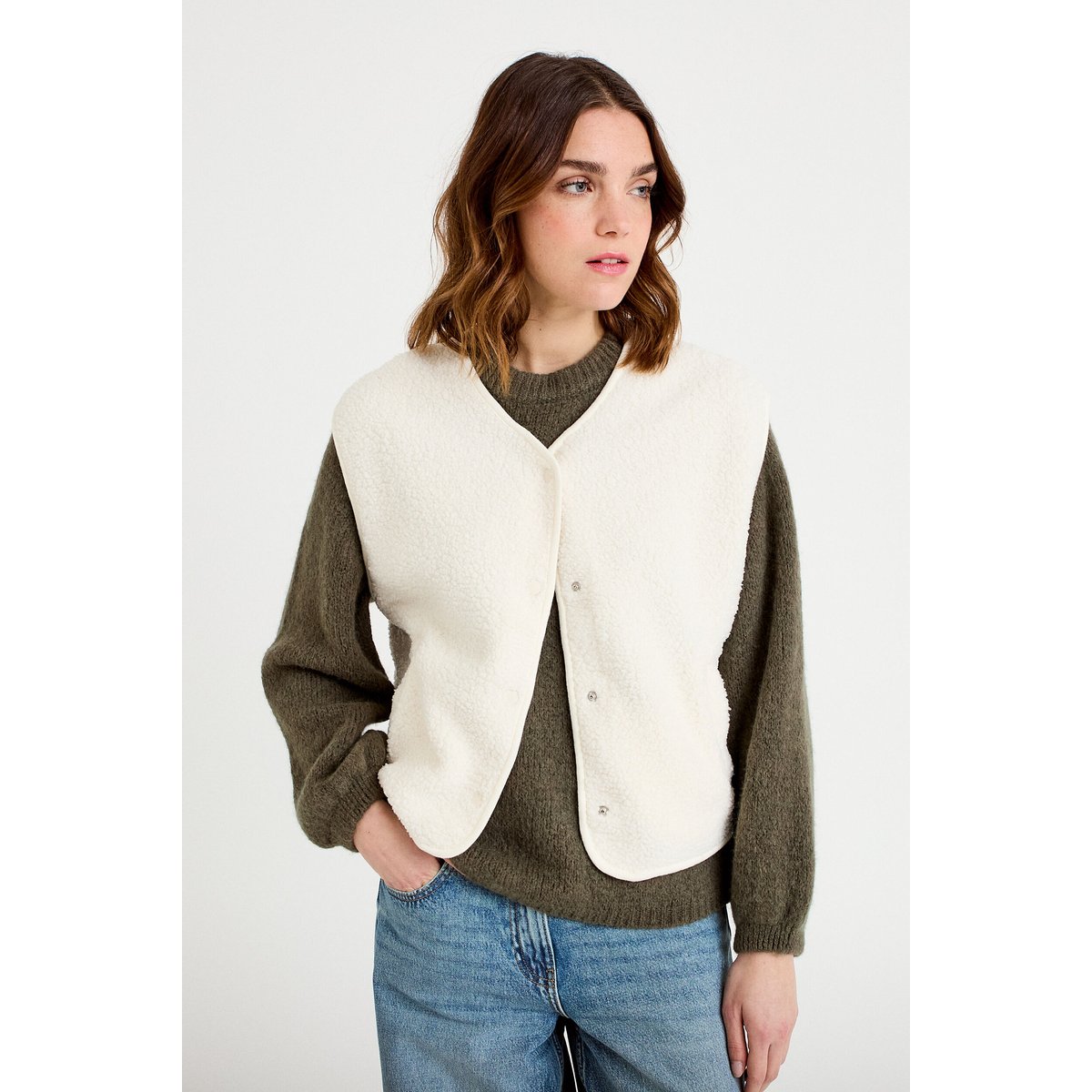 Gilet  sans manches effet polaire ecru, CACHE CACHE