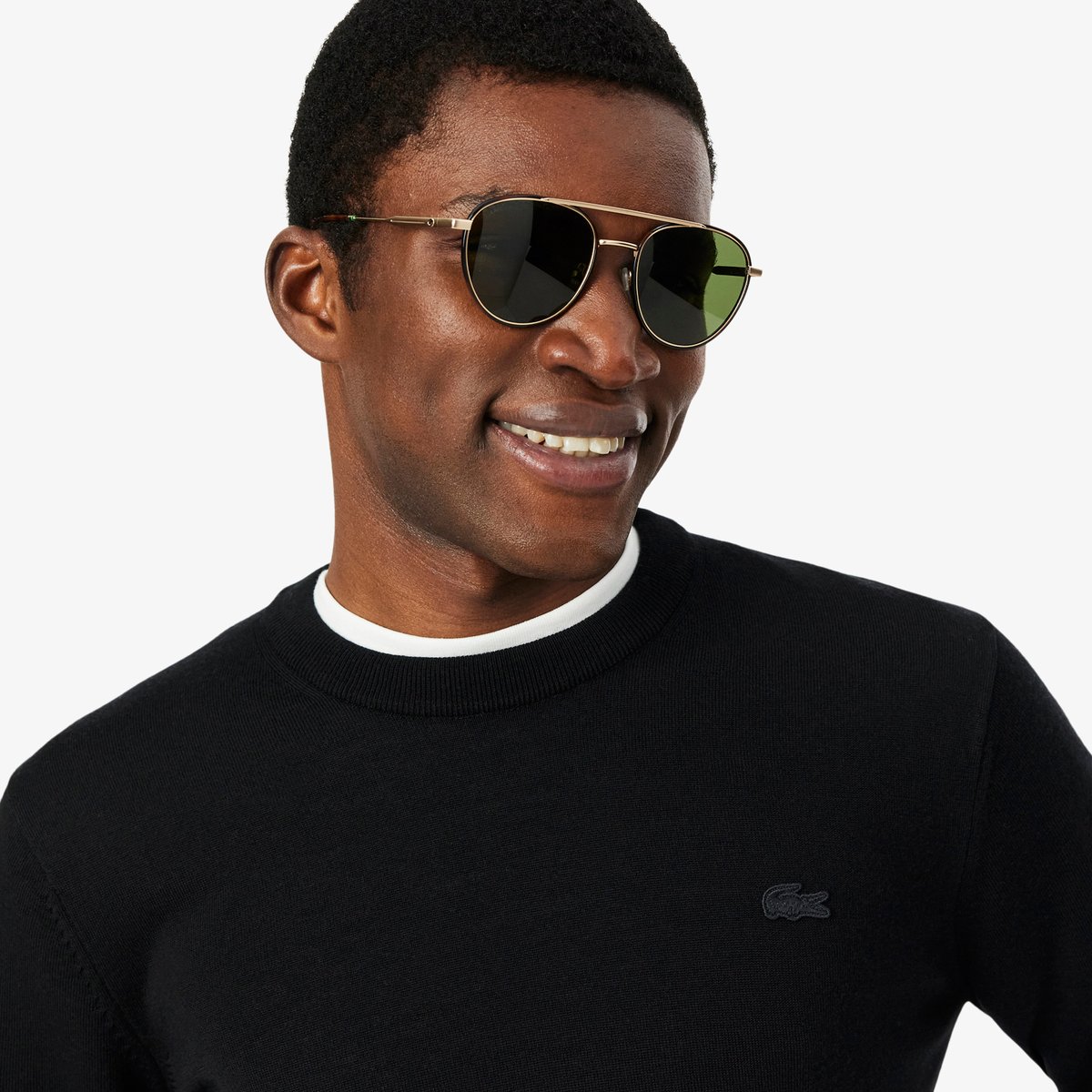 Pull en laine mérinos col rond noir-031, LACOSTE