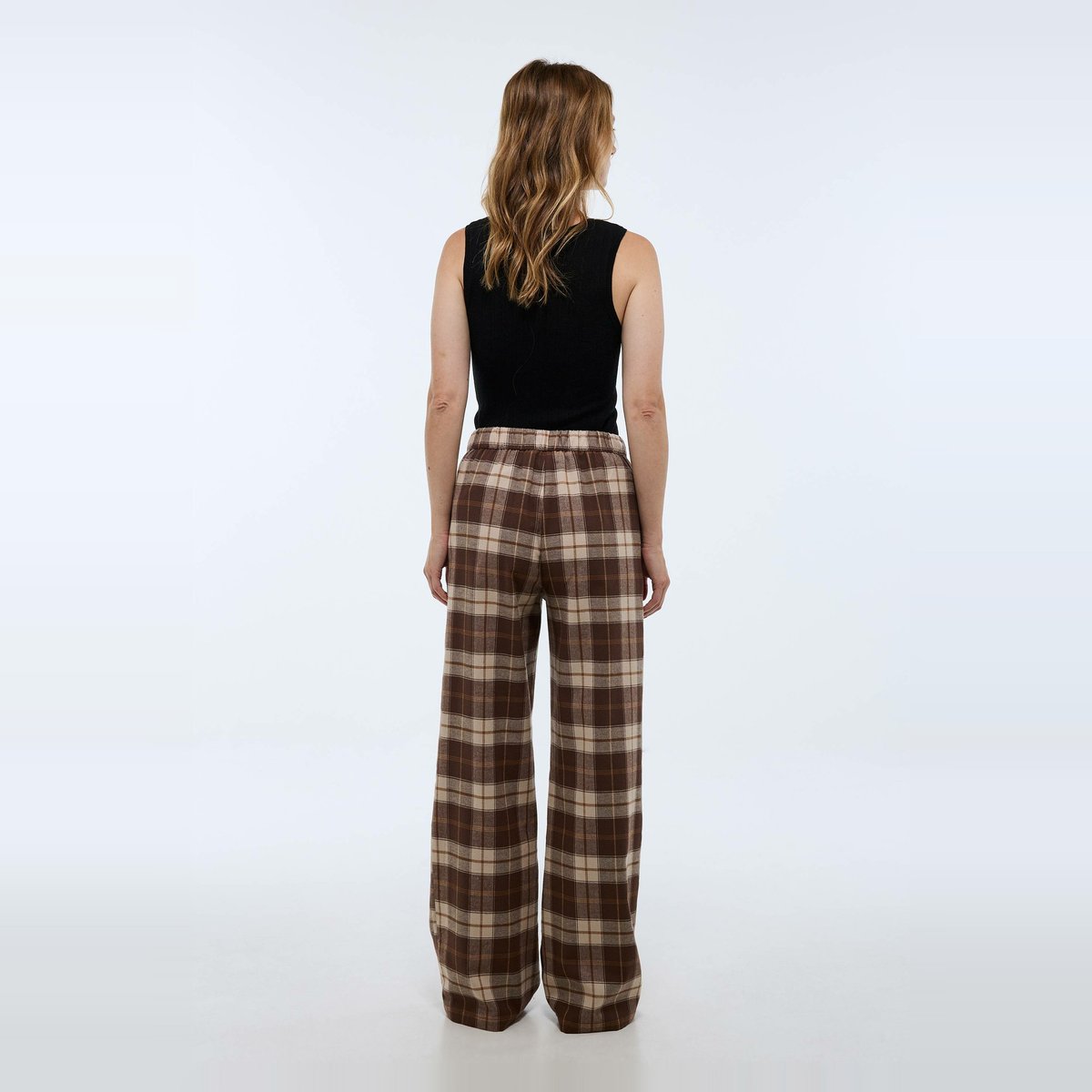 Pantalon à carreaux en coton gratté chataigne, MONOPRIX