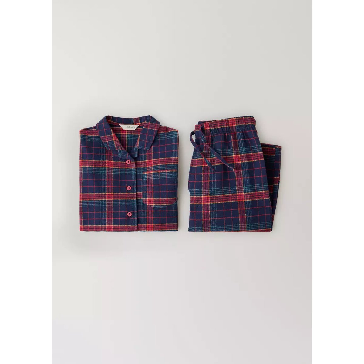 Pyjama complet en flanelle à carreaux bleu marine, MANGO BABY