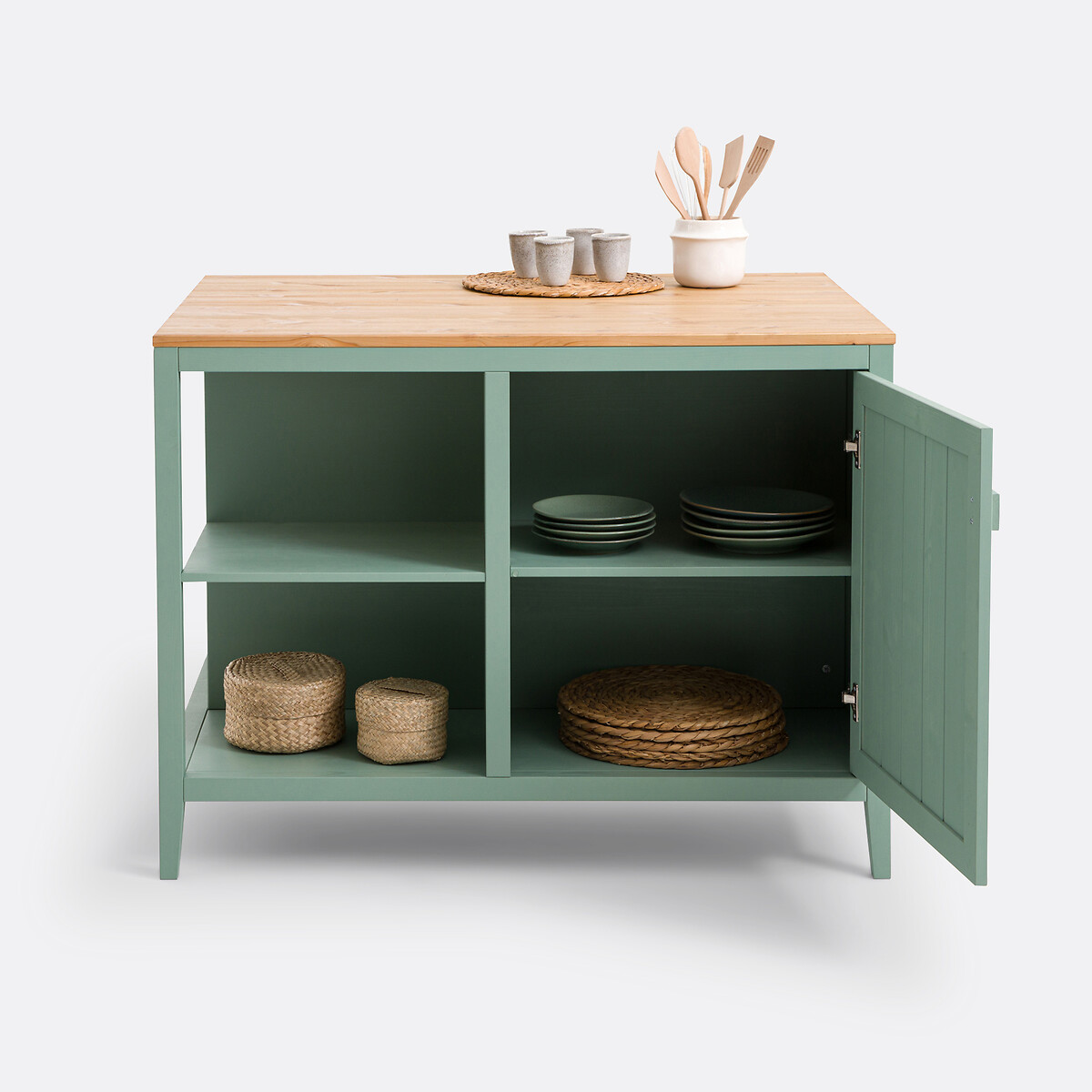 Carlos Solid Pine Kitchen Island green/natural, LA REDOUTE INTERIEURS