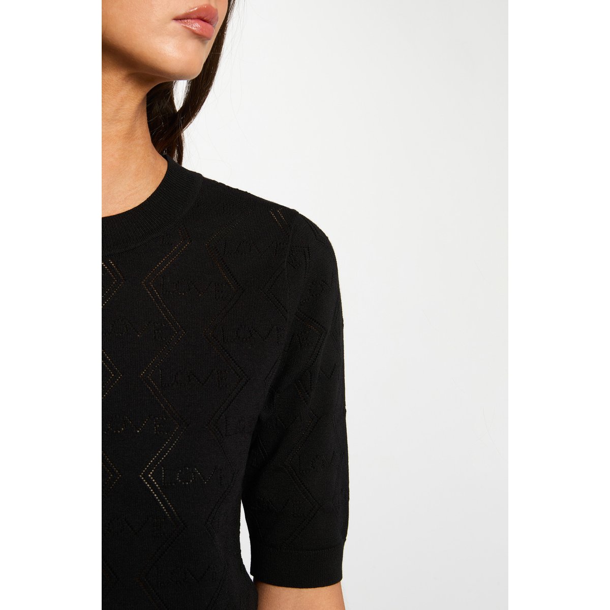 Pull ajouré manches 3/4 noir, MORGAN