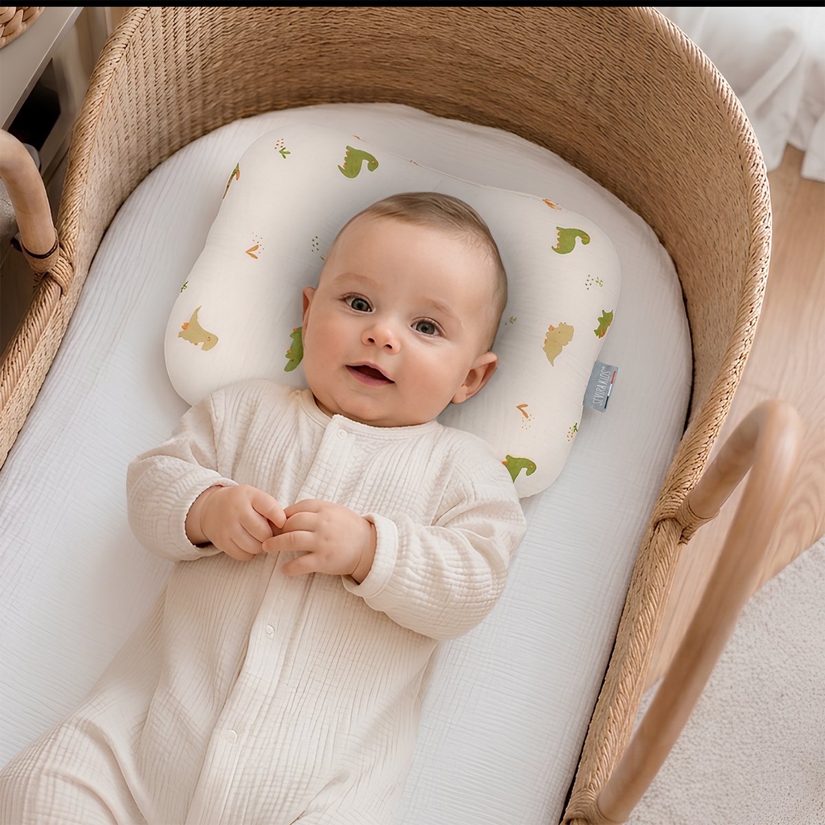 Coussin ergonomique bébé en gaze de coton Dino DINO écru, SEVIRA KIDS