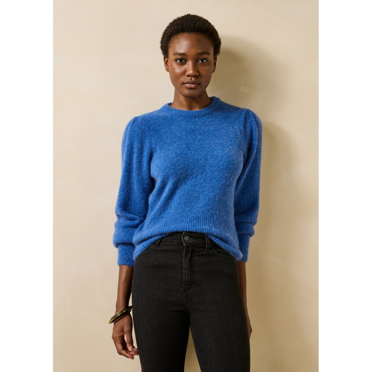 Pull droit col rond denim, LA FEE MARABOUTEE