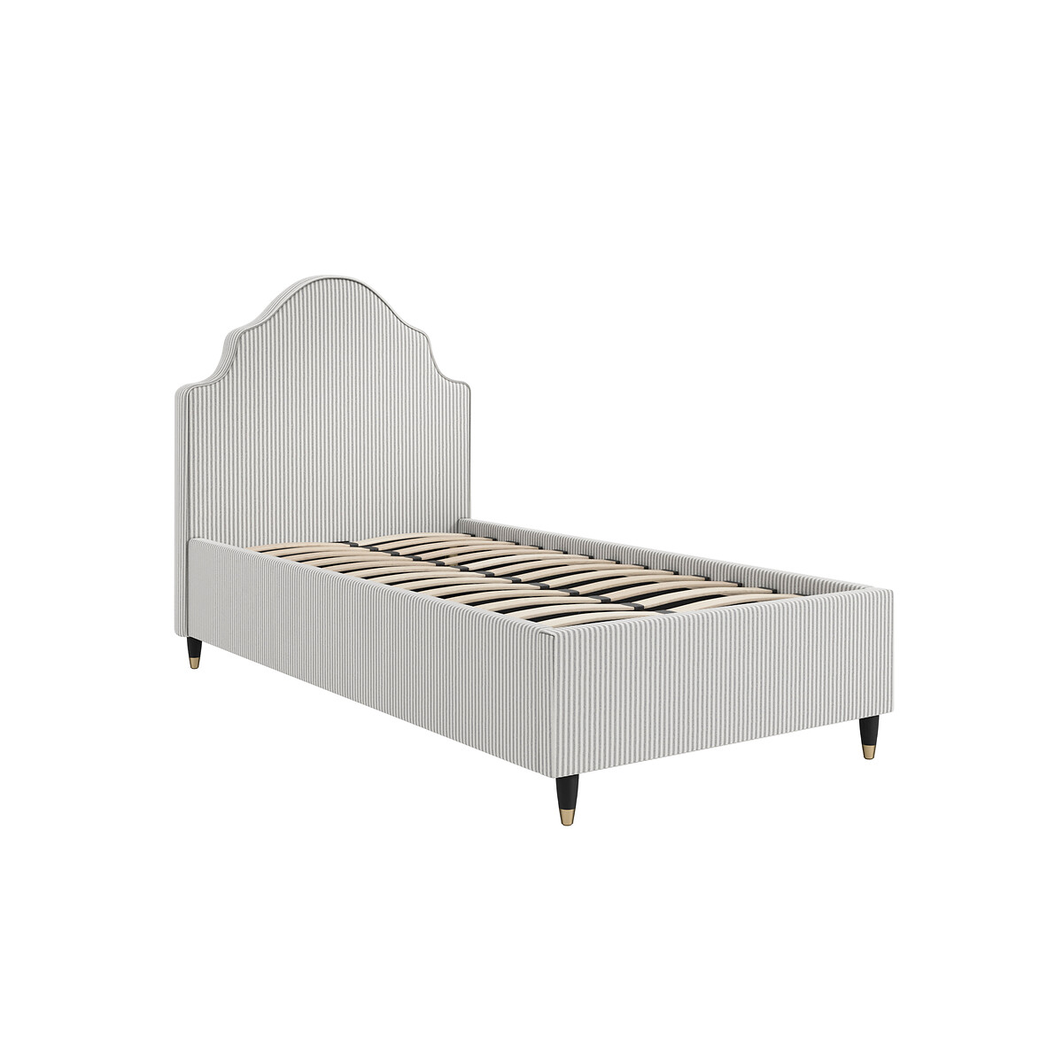 Ottavia Linen Stripe Upholstered Bed with French Style Headboard grey stripes, ÉDITÉ