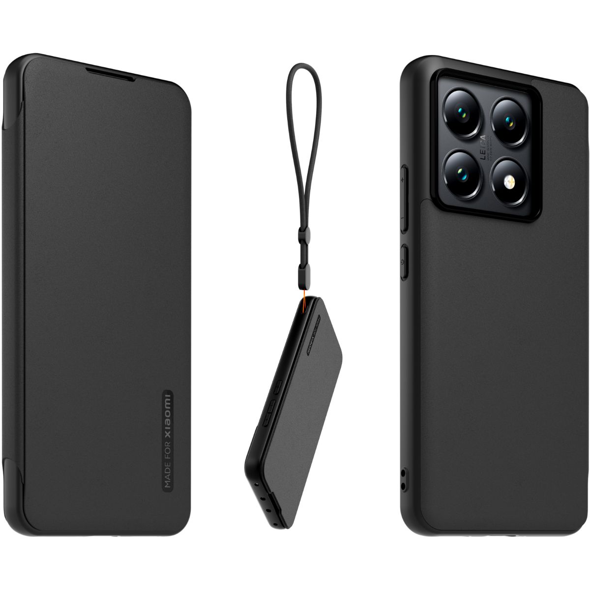 Etui avec cordon Xiaomi 14T PRO Premium Noir couleur unique, MADE FOR XIAOMI