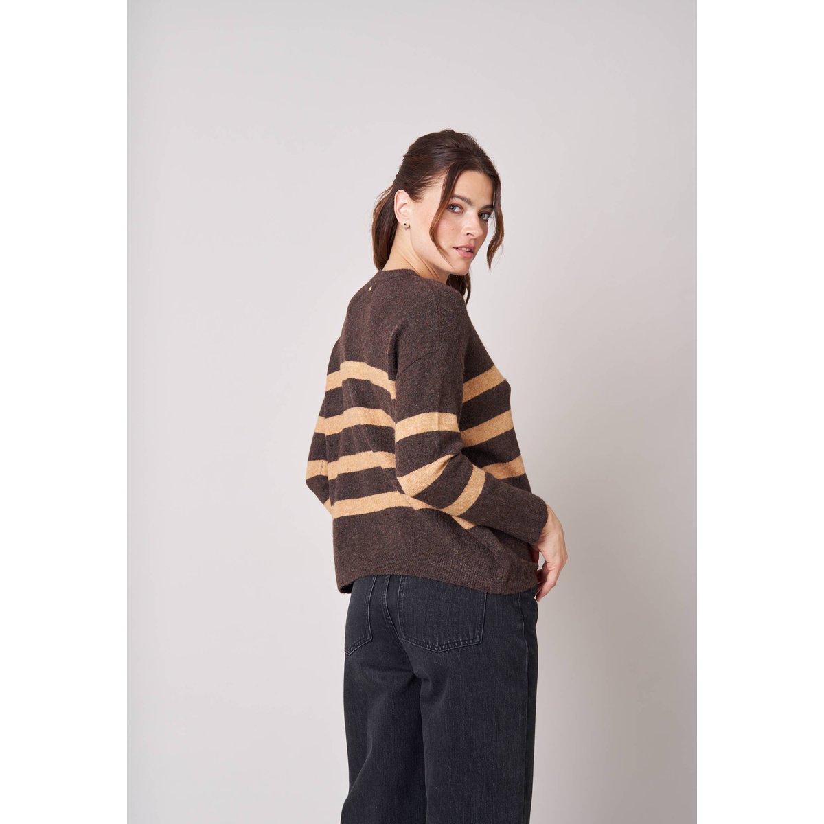 Pull femme rayé  FRANCINE brown, DEELUXE