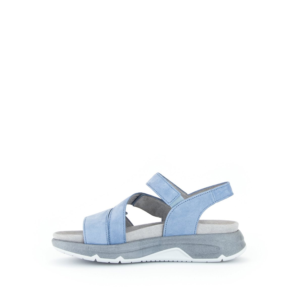 Sandales en cuir velours à talon compensé bleu velours, GABOR