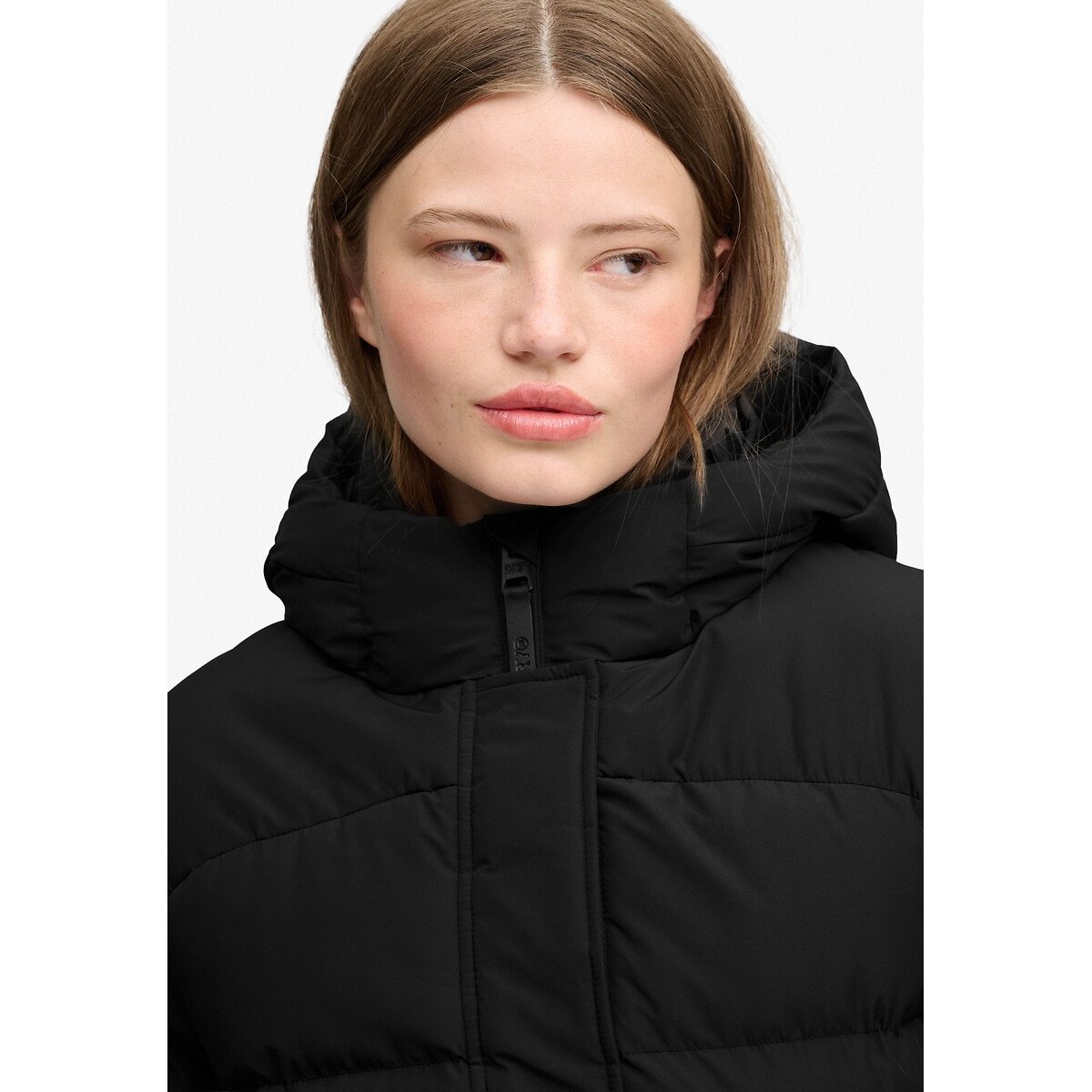 Chaqueta acolchada de largo medio con capucha Sports negro, SUPERDRY
