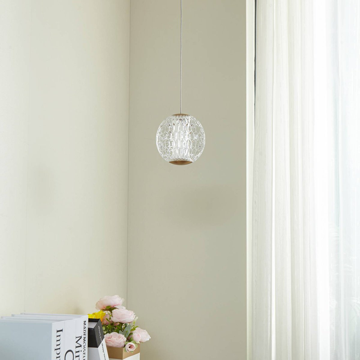 Suspension en métal antiqueLED, Ismenia laiton antique, transparent, LUCANDE