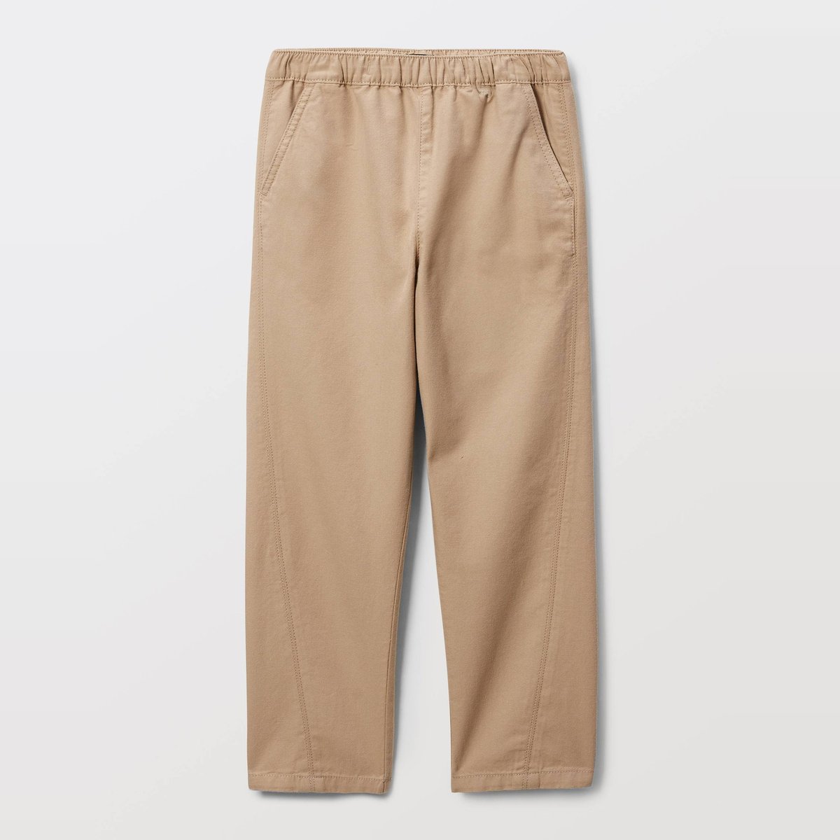 Pantalon droit taille élastiquée en coton beige, MONOPRIX