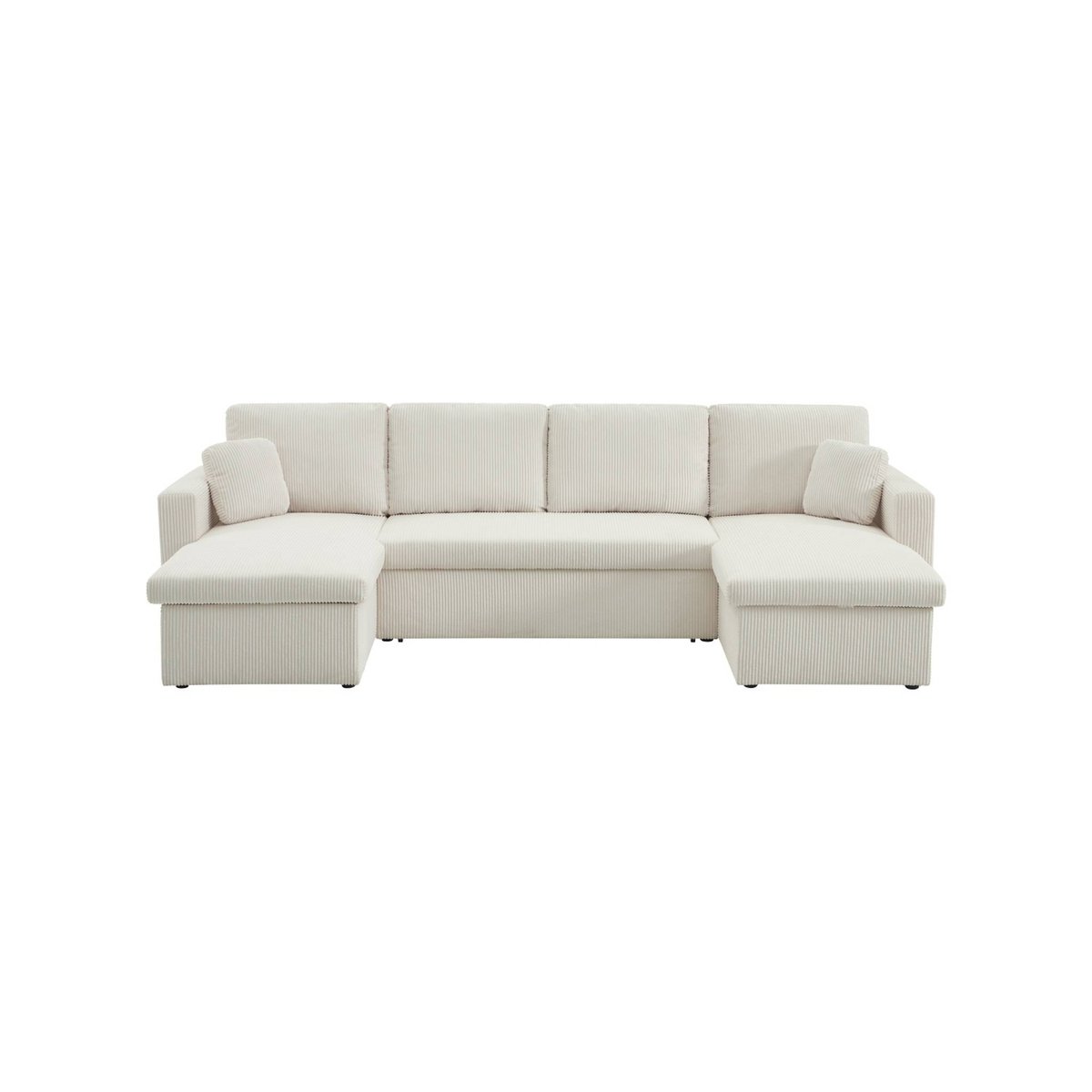Canapé panoramique convertible 4 places velours côtelé avec coffre URBAN blanc, SWEEEK