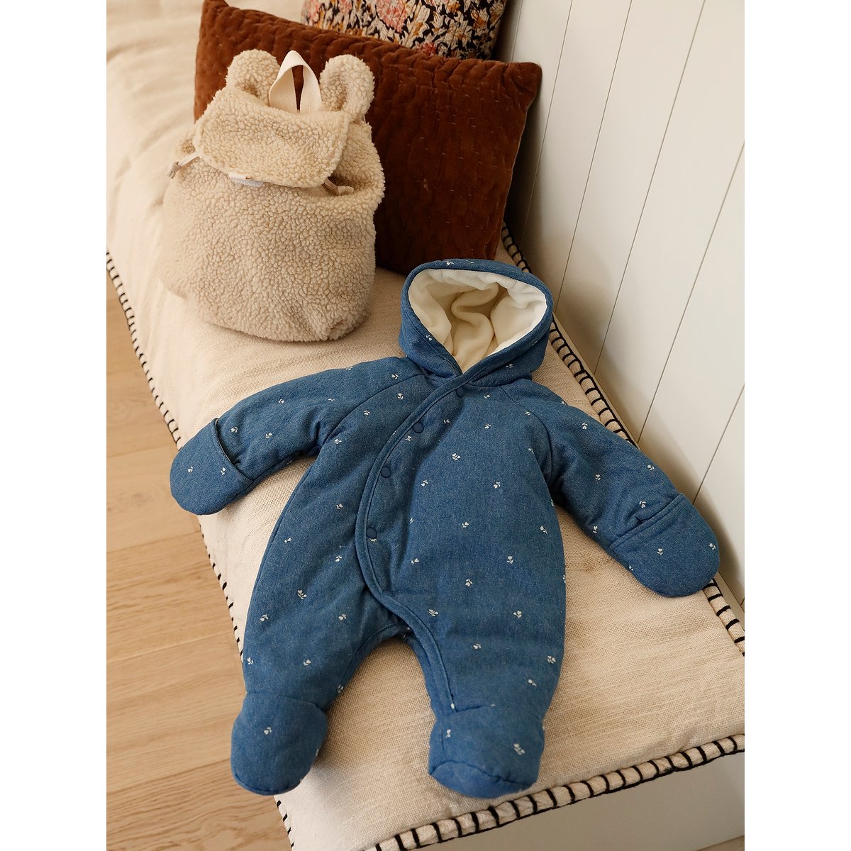 Combi-pilote naissance en denim entièrement imprimé stone, VERTBAUDET