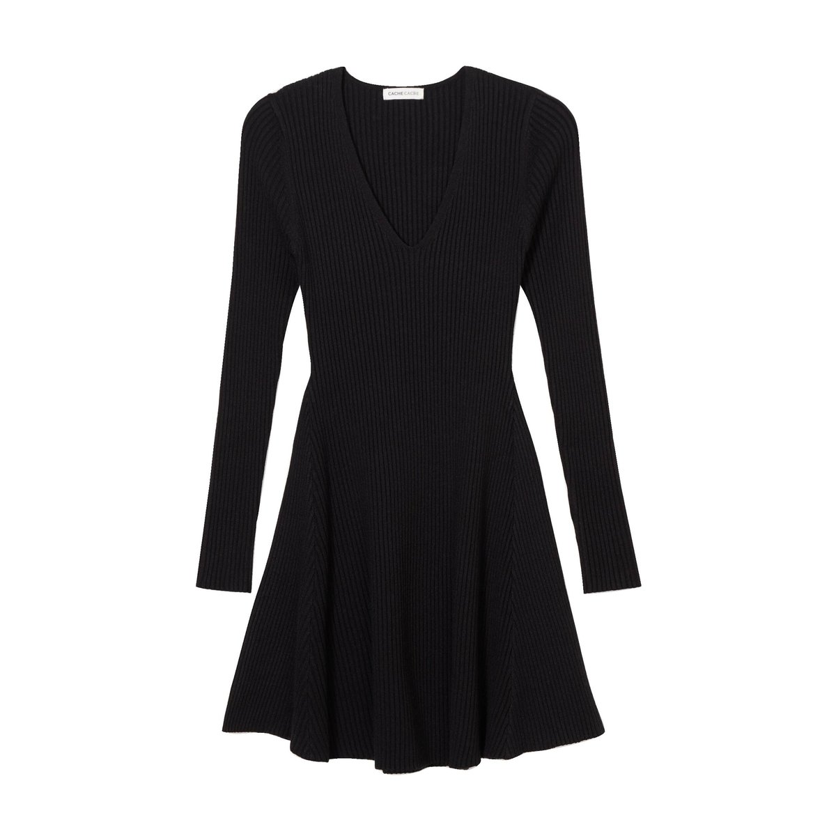 Robe tricot patineuse côtelée noir, CACHE CACHE