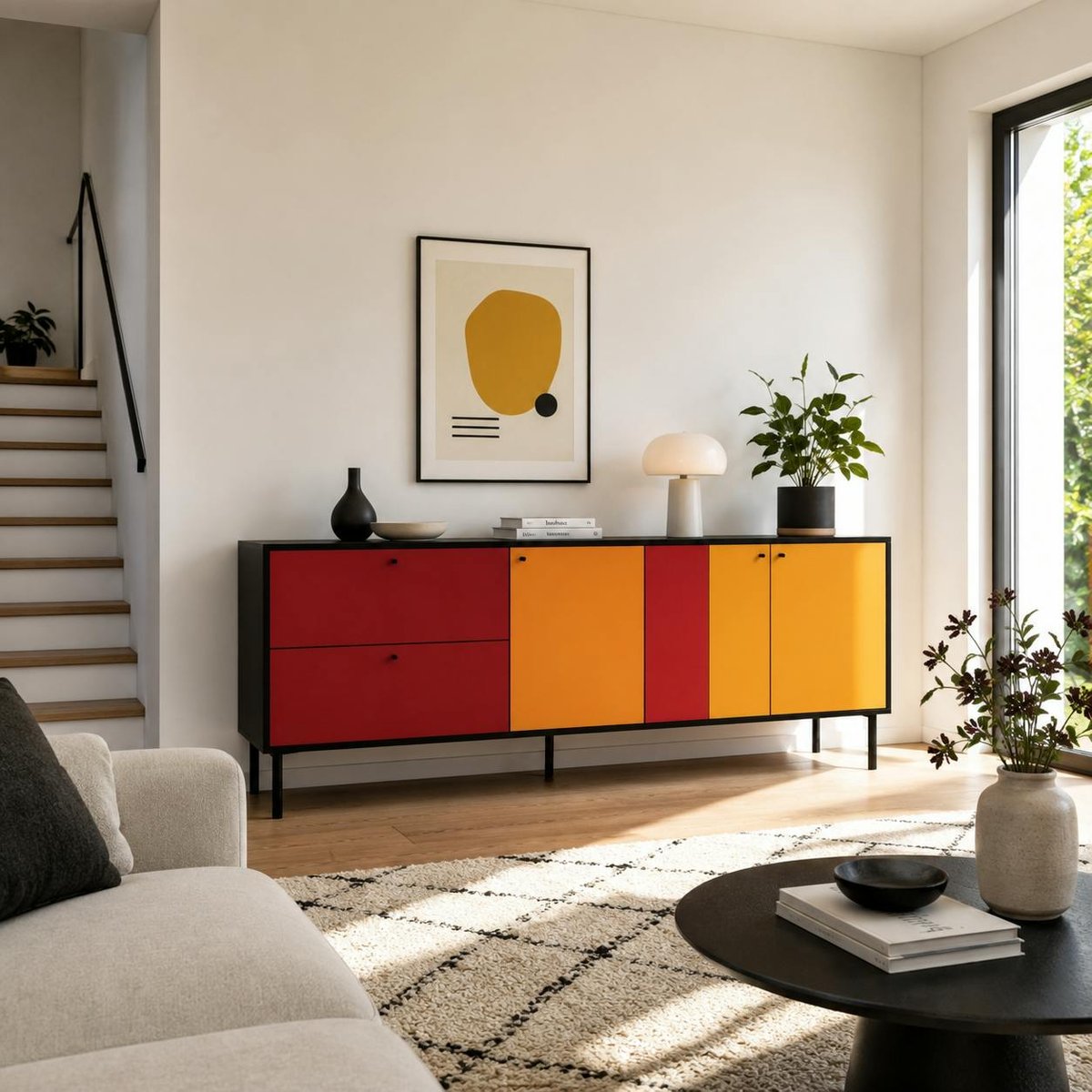 Buffet design multicolore 3 portes 2 tiroirs ALVA noir, PIER IMPORT