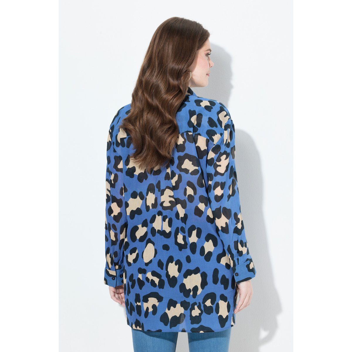 Chemisier motif léopard, coupe évasée bleu atlantique, ULLA POPKEN
