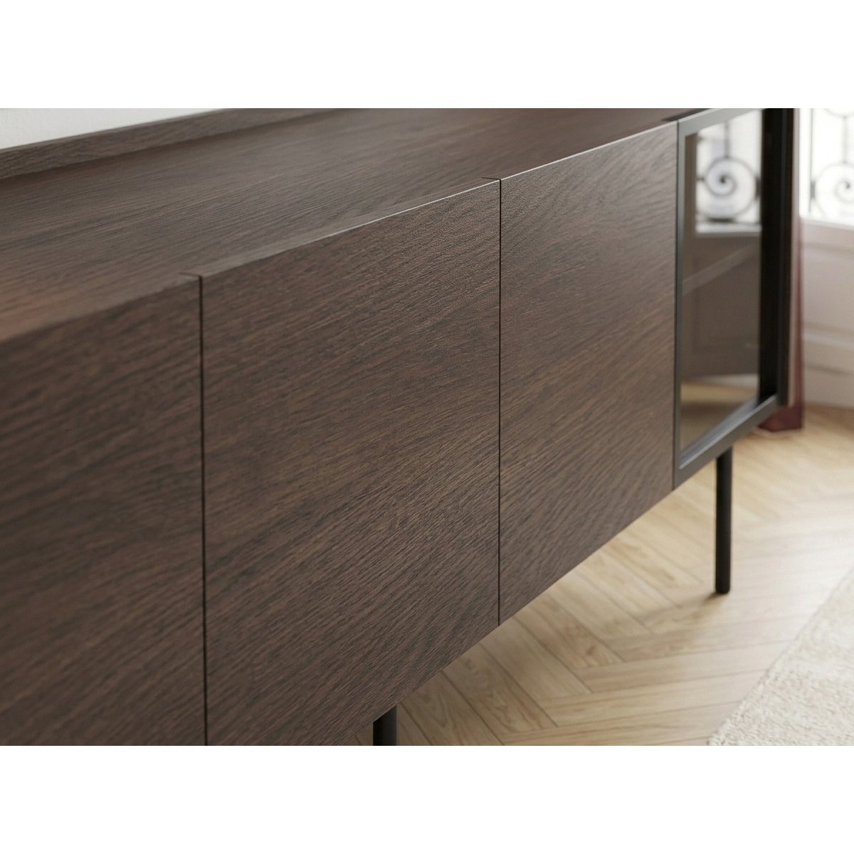 Meuble TV 220 cm , AURORA noir et noyer, BOBOCHIC