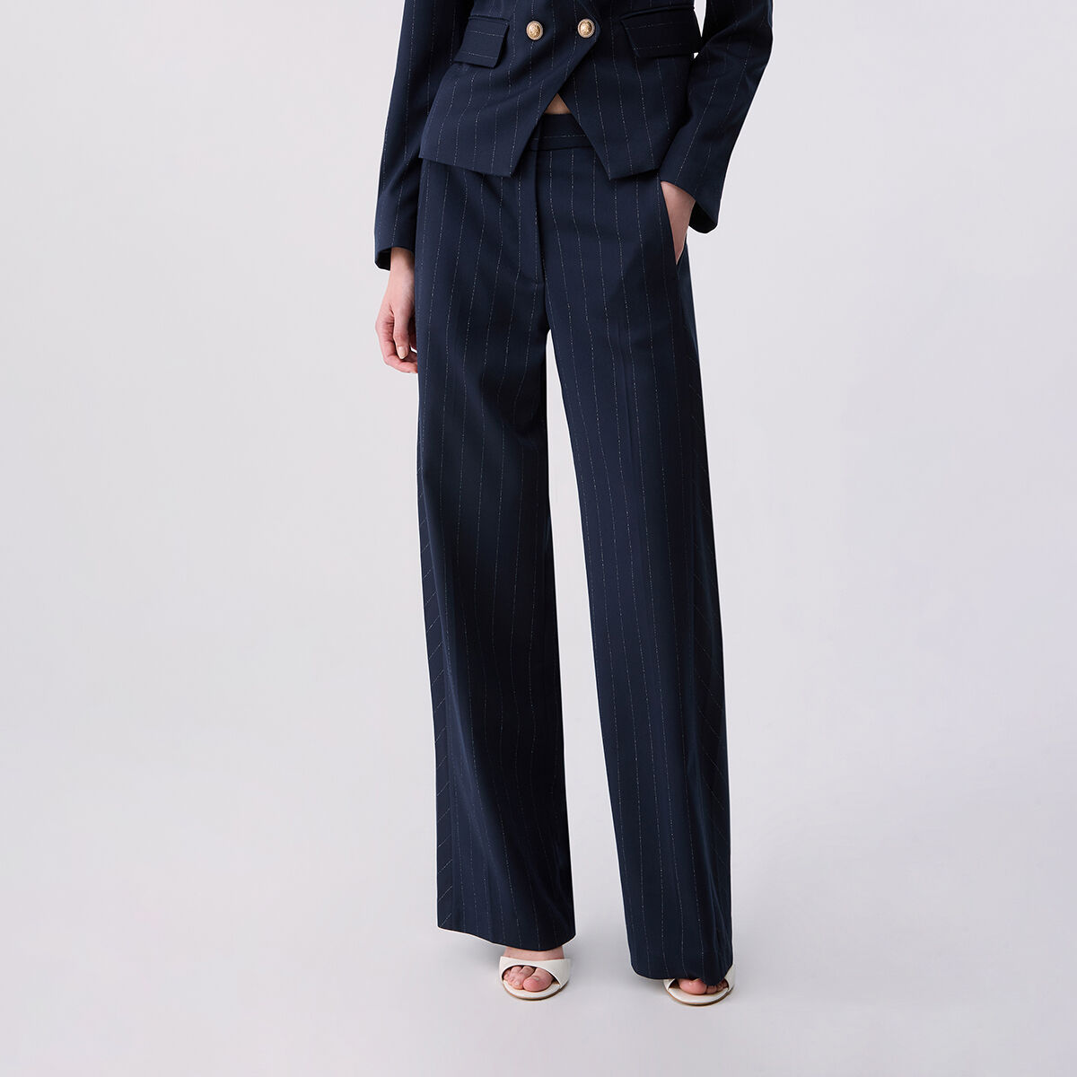 Pantalon droit à fines rayures bleu à rayures craie, LIU JO