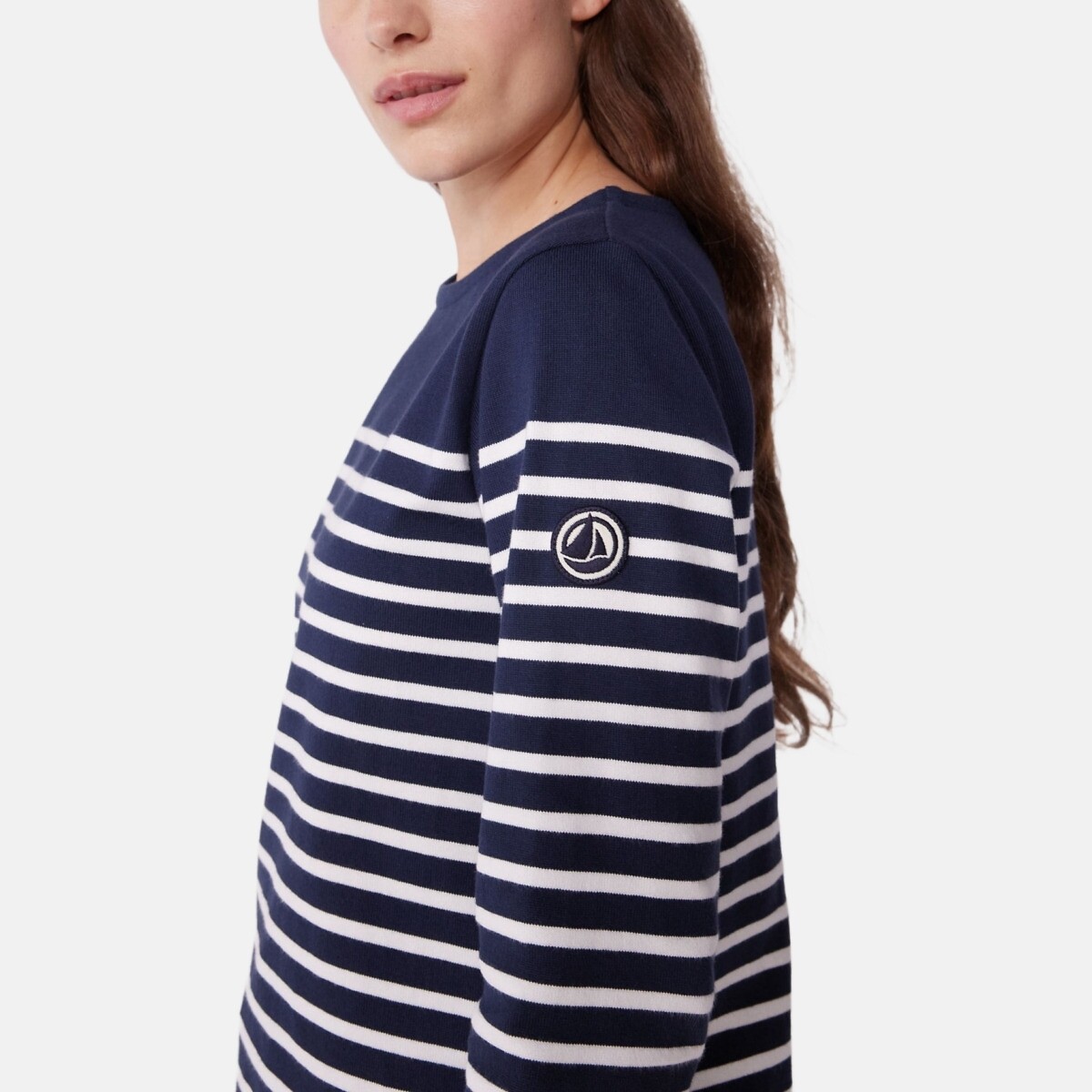 Marinière en coton, manches longues marine/blanc, PETIT BATEAU