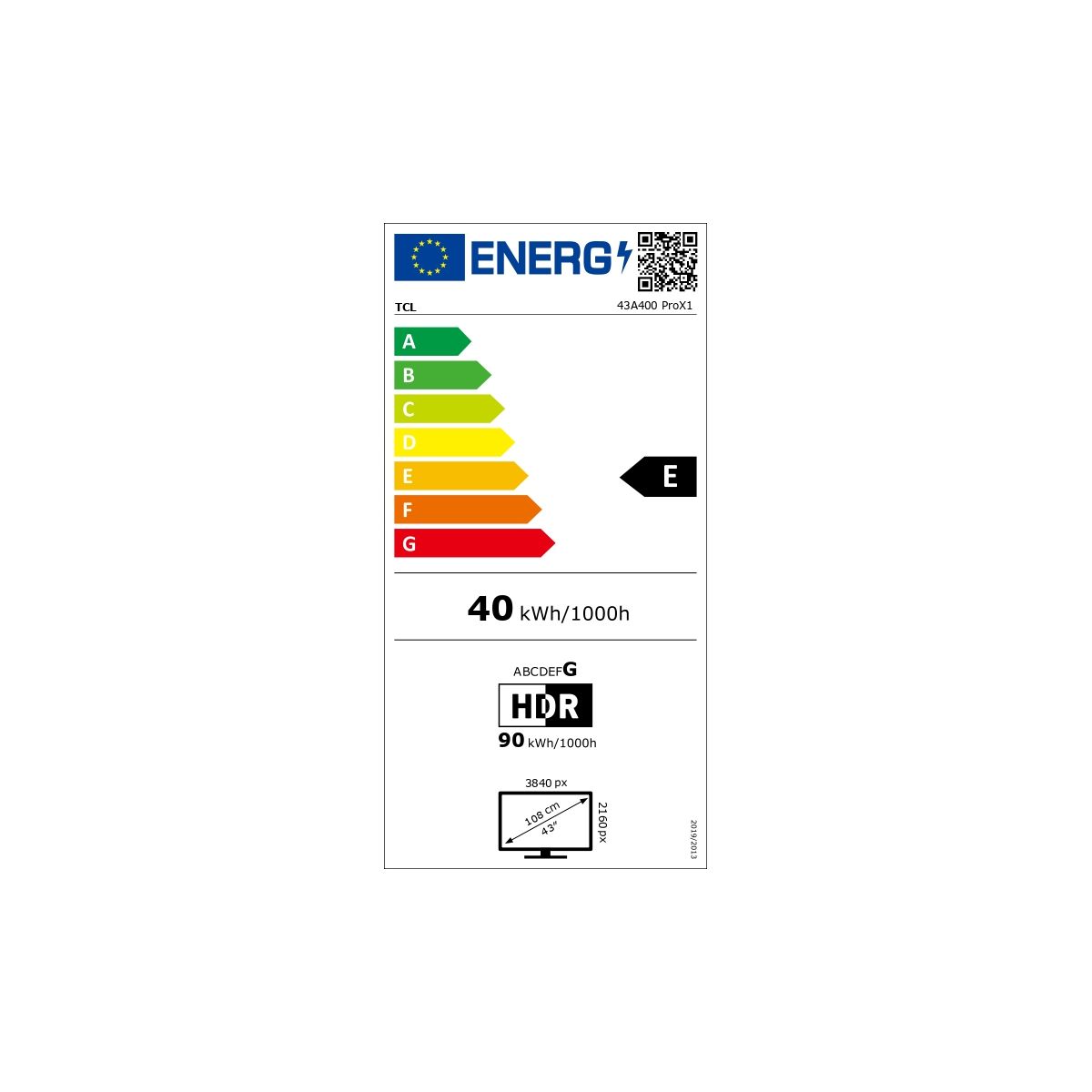 TV LED 43A400 PRO (2026) 43" (109 cm) couleur unique, TCL