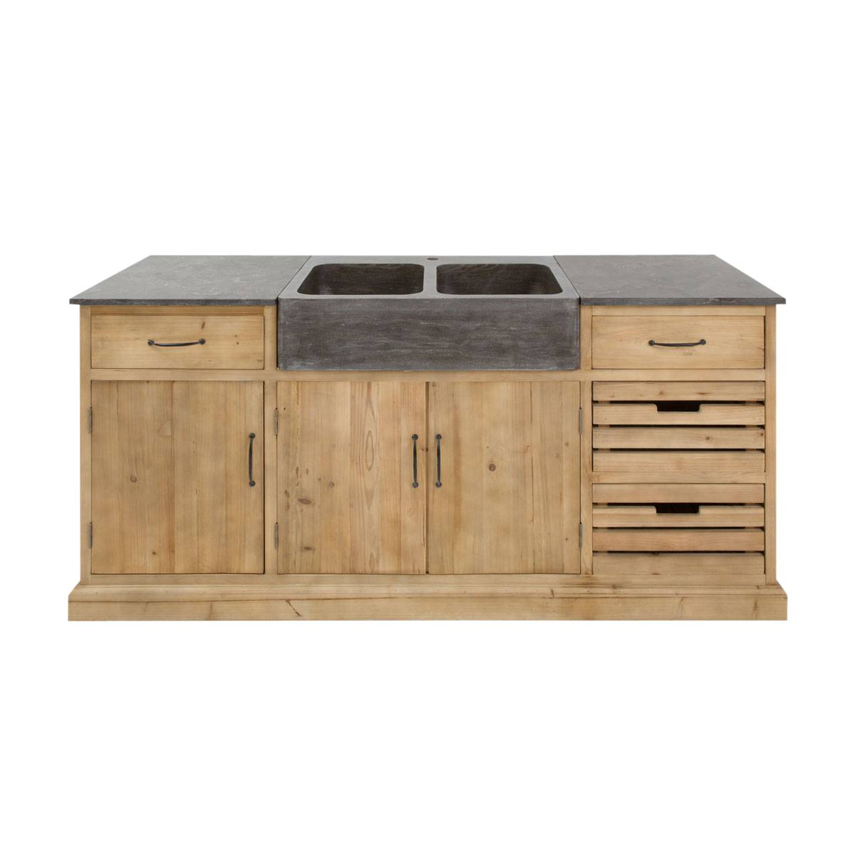 Meuble bas de cuisine en bois recyclé ROMAIN bois clair, MADE IN MEUBLES