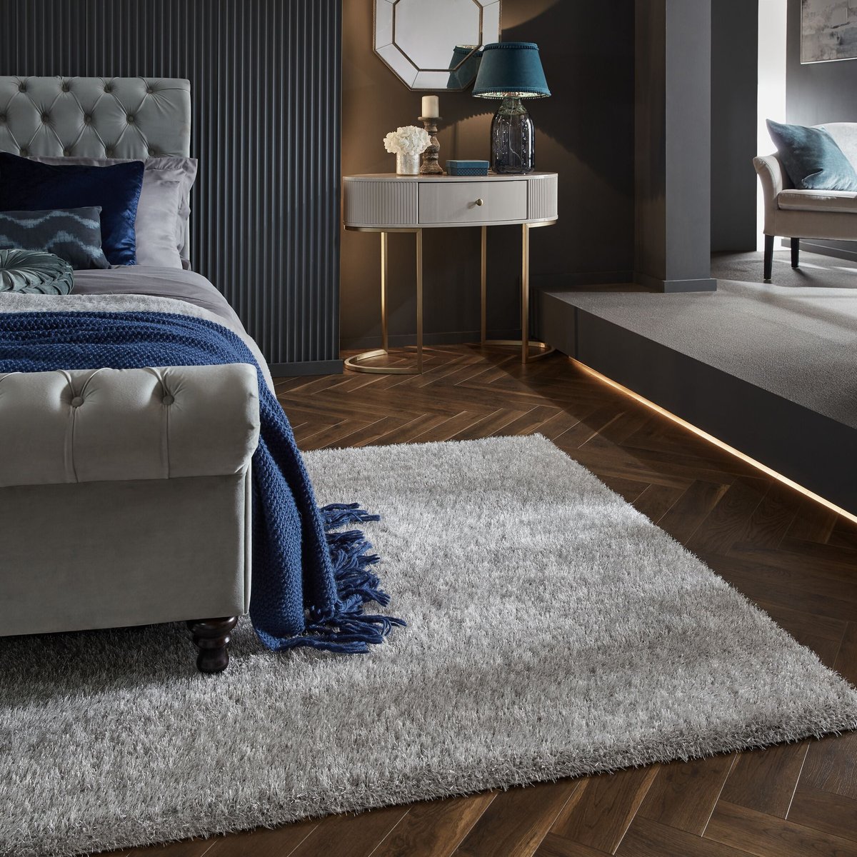 Tapis salon et chambre moderne shaggy MERINO gris, NOVATREND