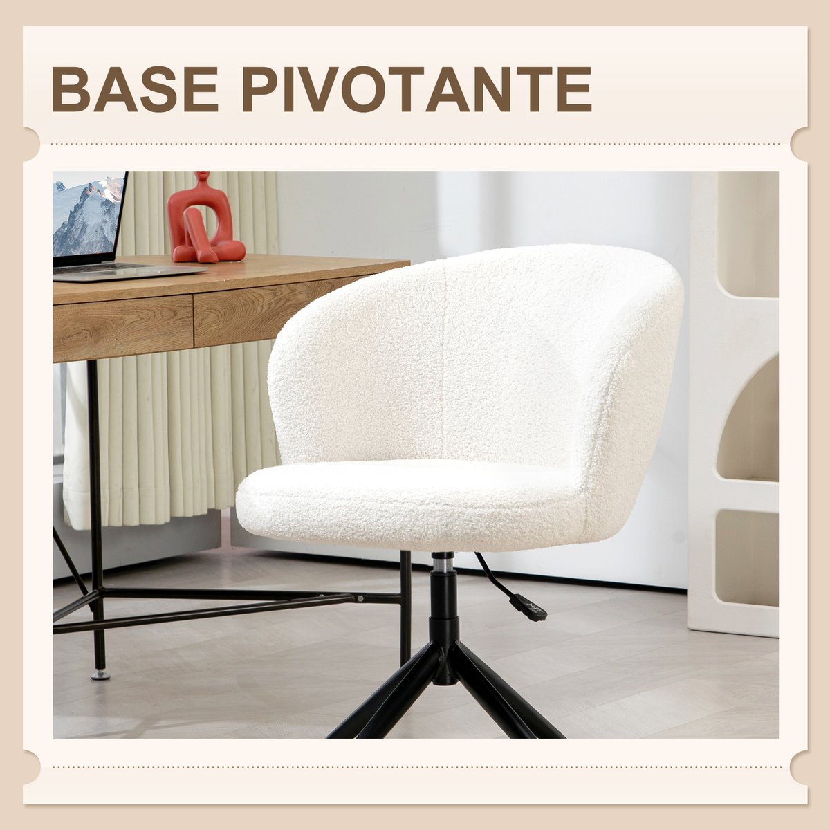 Chaise de bureau Polyester Crème blanc crème, HOMCOM