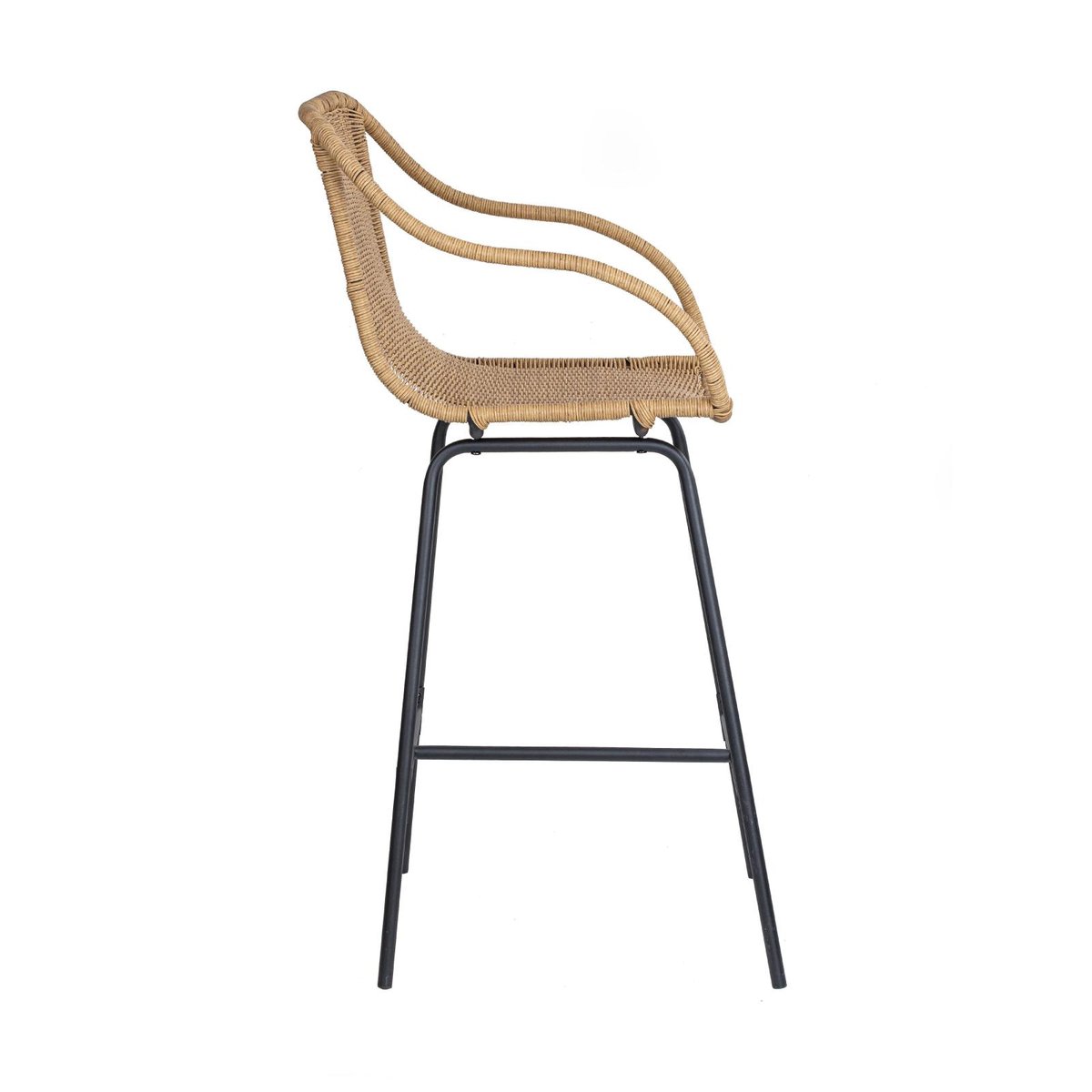Lot de chaises de bar et d'ilot en métal et assise rotin 65cm MOOREA | Lot de 8 naturel, MOB IN